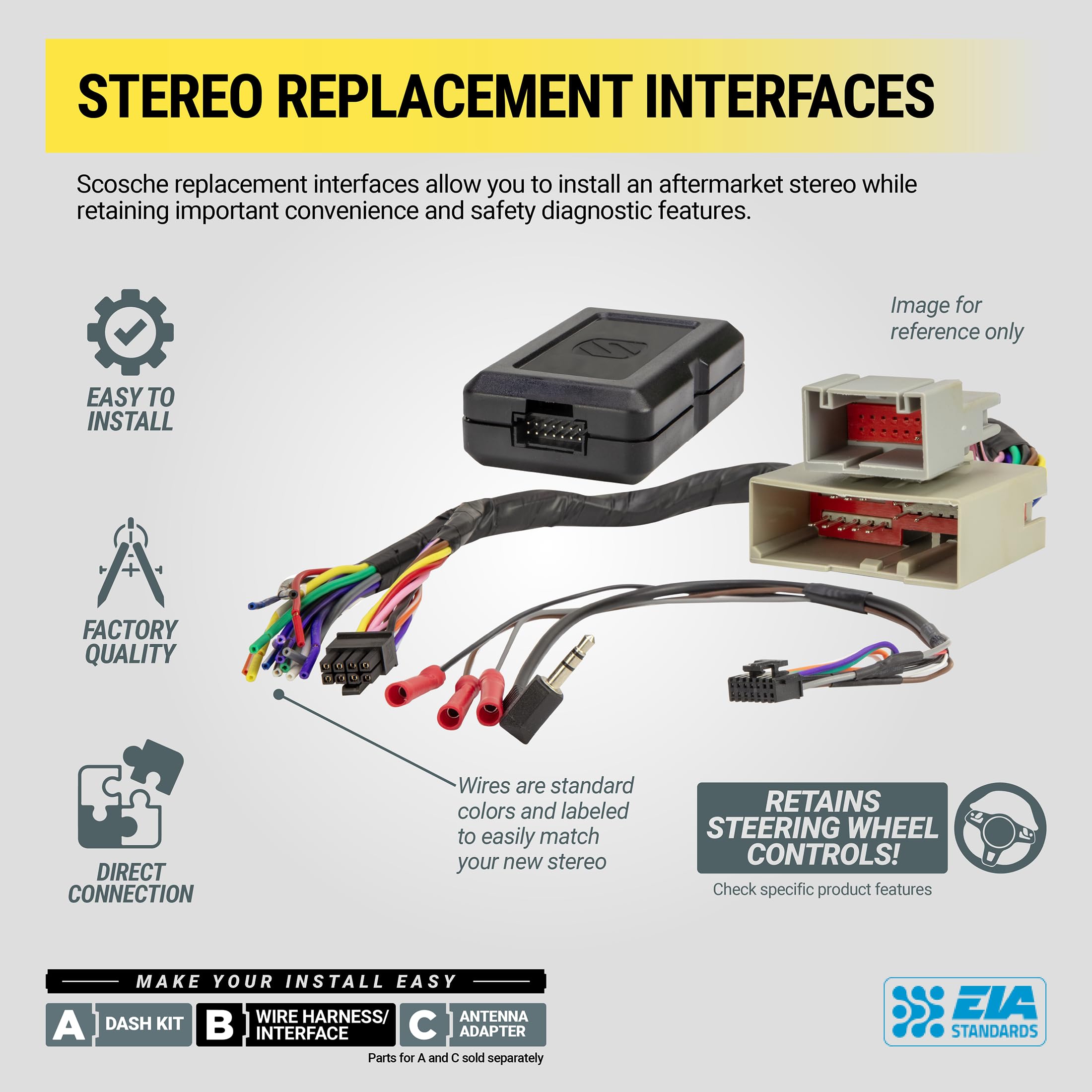 Scosche GM3000SWF Factory Stereo Replacement Interface Adapter for GM Vehicles 2004-2024 | Retains Steering Wheel Controls & OEM Amplifier | Car Radio Wiring Harness | Perfect for GM LAN Radio Upgrades & Aftermarket Stereo Installation