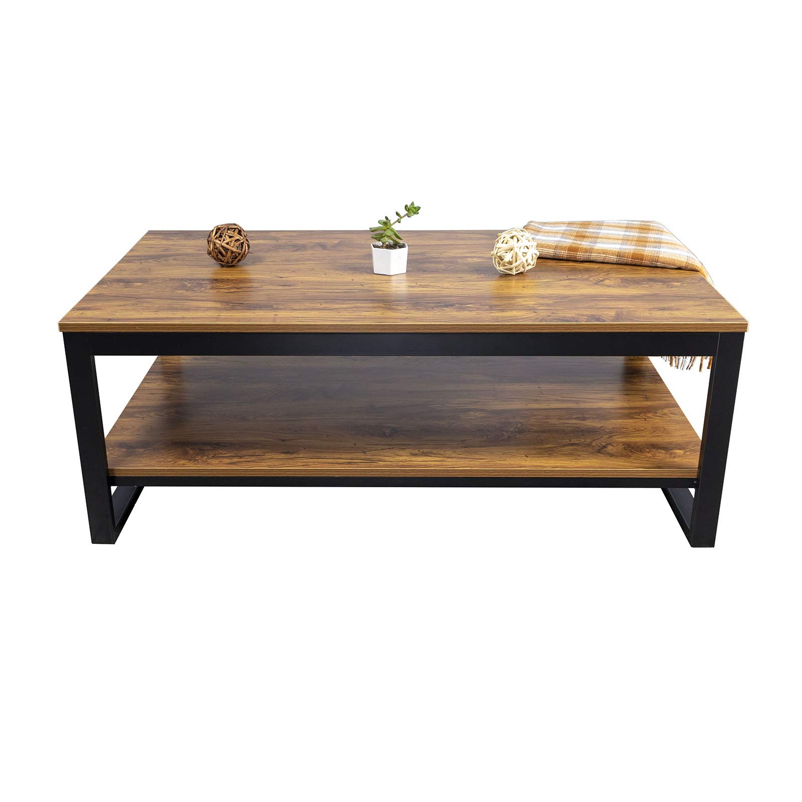 DIMAR GARDEN 41.7 Inch Industrial Wood Coffee Table with Storage Shelf - Rustic Brown Living Room Furniture for Small Spaces, Home Decor & Coffee Table Books Display