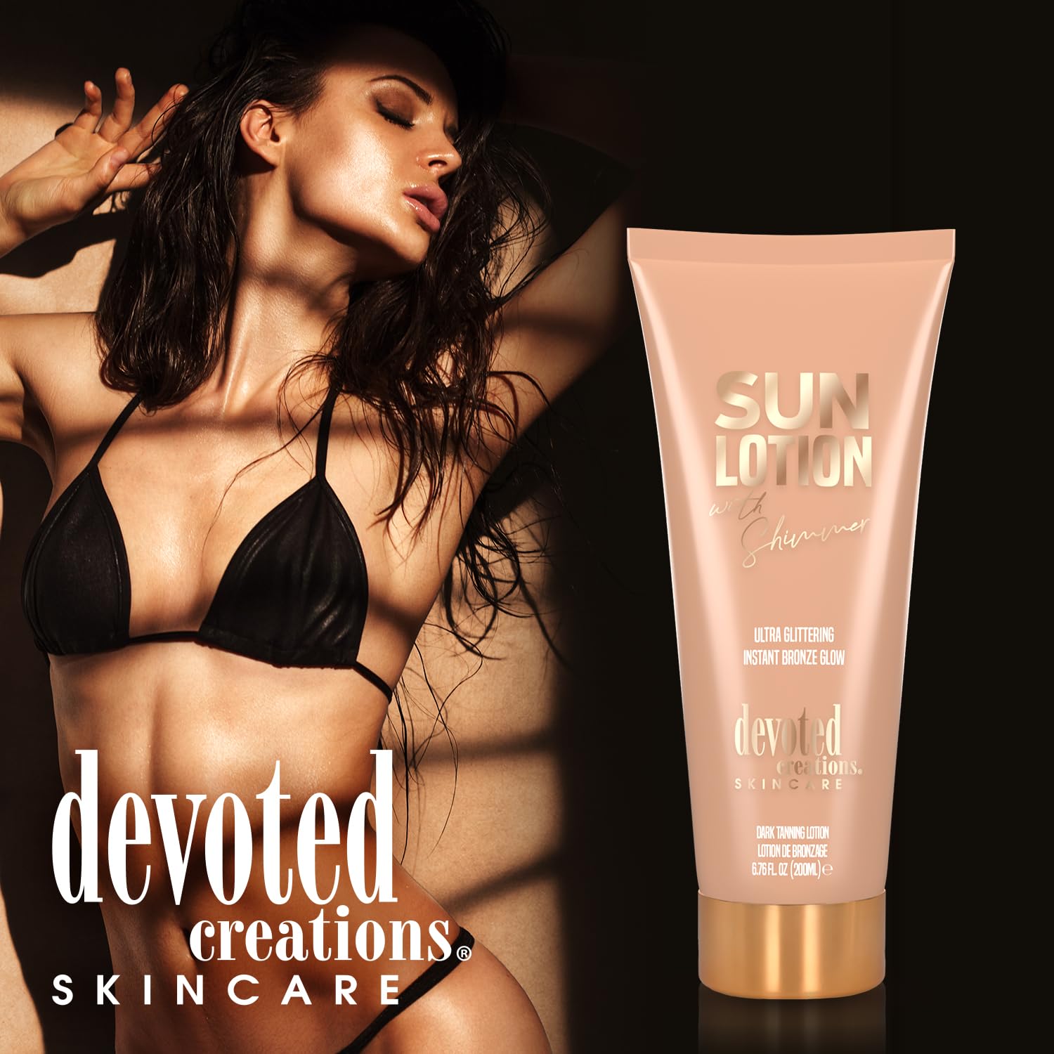 Devoted Creations Ultra Glittering Sun Lotion with Shimmer & Instant Bronze - 6.76 oz (2-Pack) | SPF Tanning Oil for Summer Beach, Pool Party & Outdoor Activities
