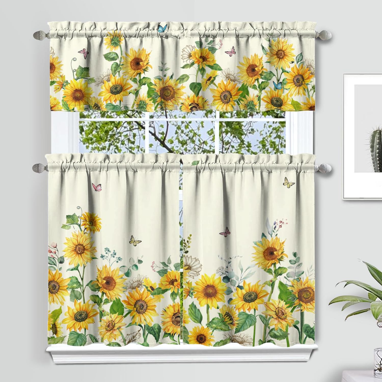 Sunflower Kitchen Valance 3-Piece Set - Floral Rustic Farmhouse Window Curtains for Kitchen Decor, 36 Inch Short Curtains for Sink Window - Perfect for Spring & Summer Home Interior | Country Cottage, Farmhouse, and Vintage Style Kitchens