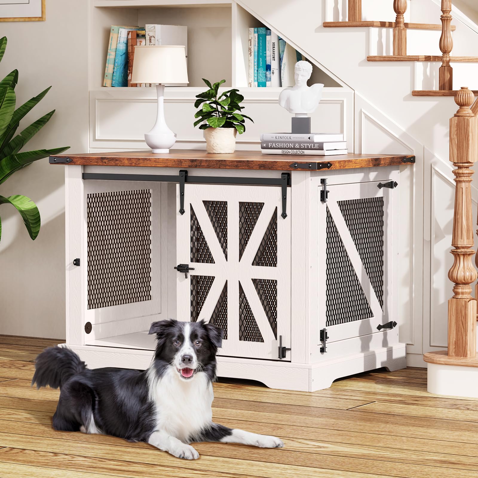 VOPEAK Heavy Duty Large Dog Crate Furniture - XL Chew Resistant Dog Kennel with Double Doors for Medium & Large Dogs | Farmhouse Style End Table for Bedroom & Living Room | Indoor Pet Crate for Home Decor & Pet Safety