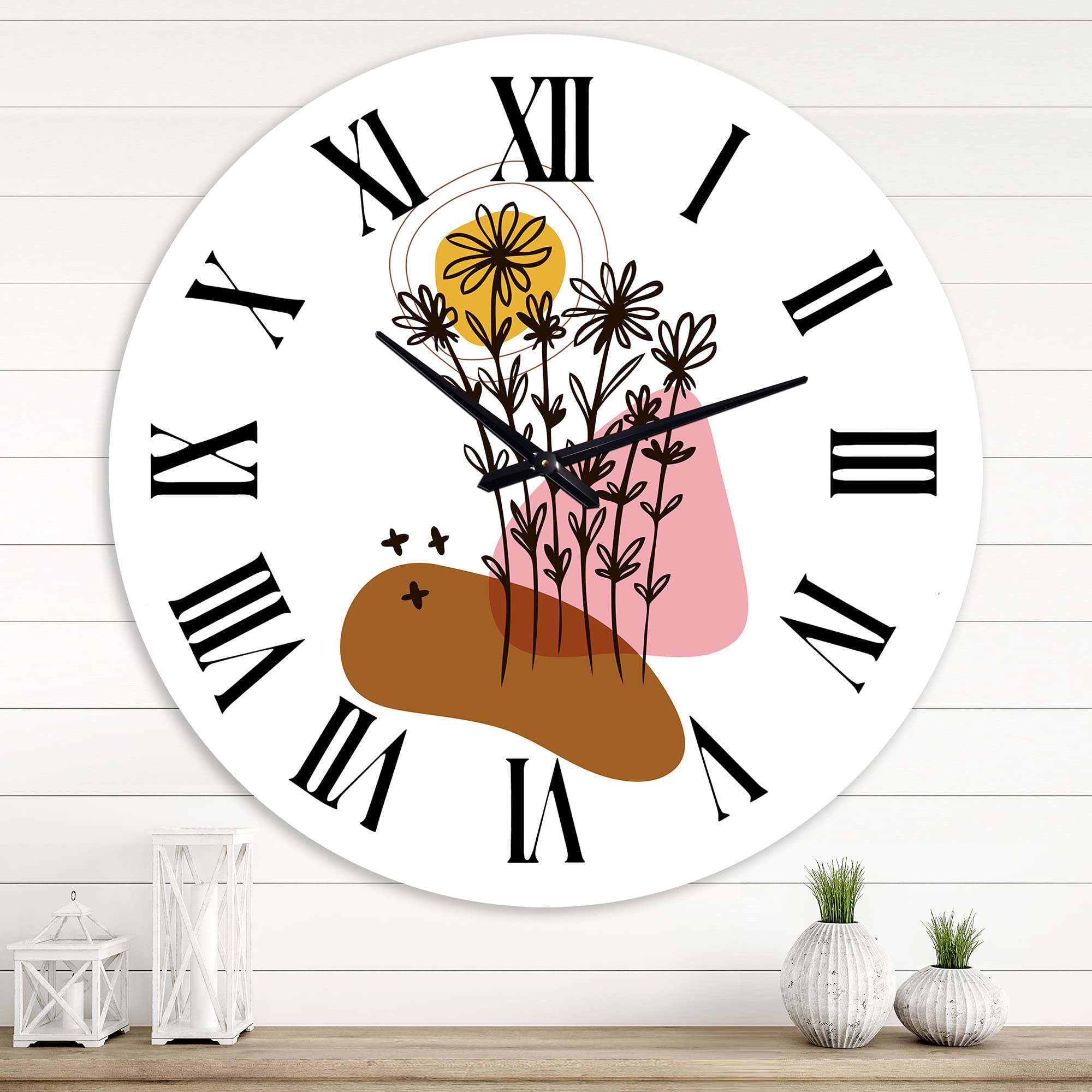 DesignQ Modern Wall Clock - Large Abstract Floral & Botanical Wall Art for Bedroom Decor | Elegant Home & Office Decoration | Perfect for Living Room, Bedroom, or Workspace