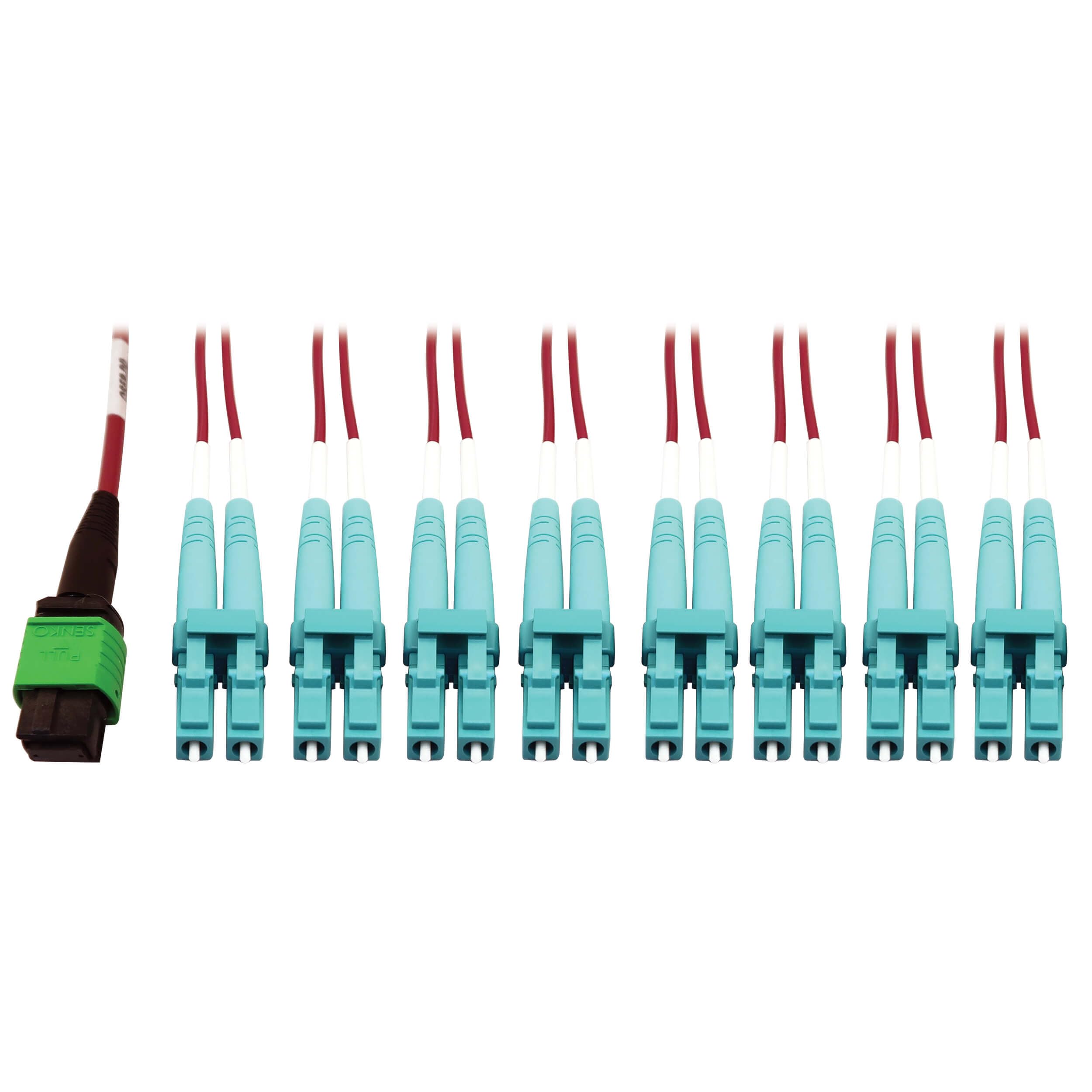 Tripp Lite 400GB OM4 Multimode Fiber Optic Cable (50/125) - 16F MTP/MPO-APC to 8X LC Duplex, Plenum Rated, 5m Magenta (N846D-05M-16EMG) - High-Speed Data Center & Server Room Connectivity Solution