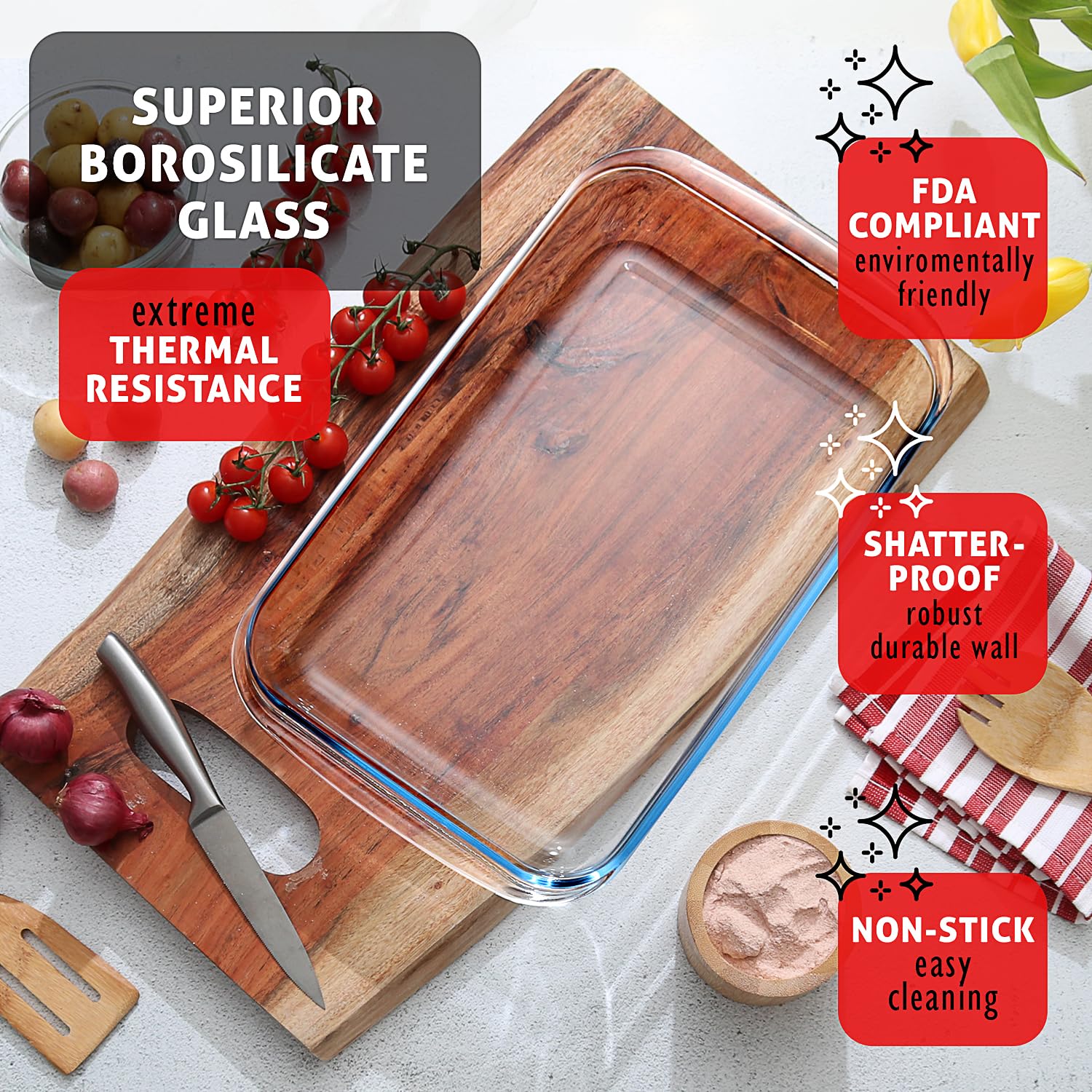 Eatex 8-Piece Oven Safe Glass Casserole Dish Set with Plastic Lids - Rectangular Baking Pans for Lasagna, Cooking, Meal Prep & Leftovers - Freezer to Oven & Dishwasher Safe - Perfect for Family Dinners, Holiday Baking & Meal Storage