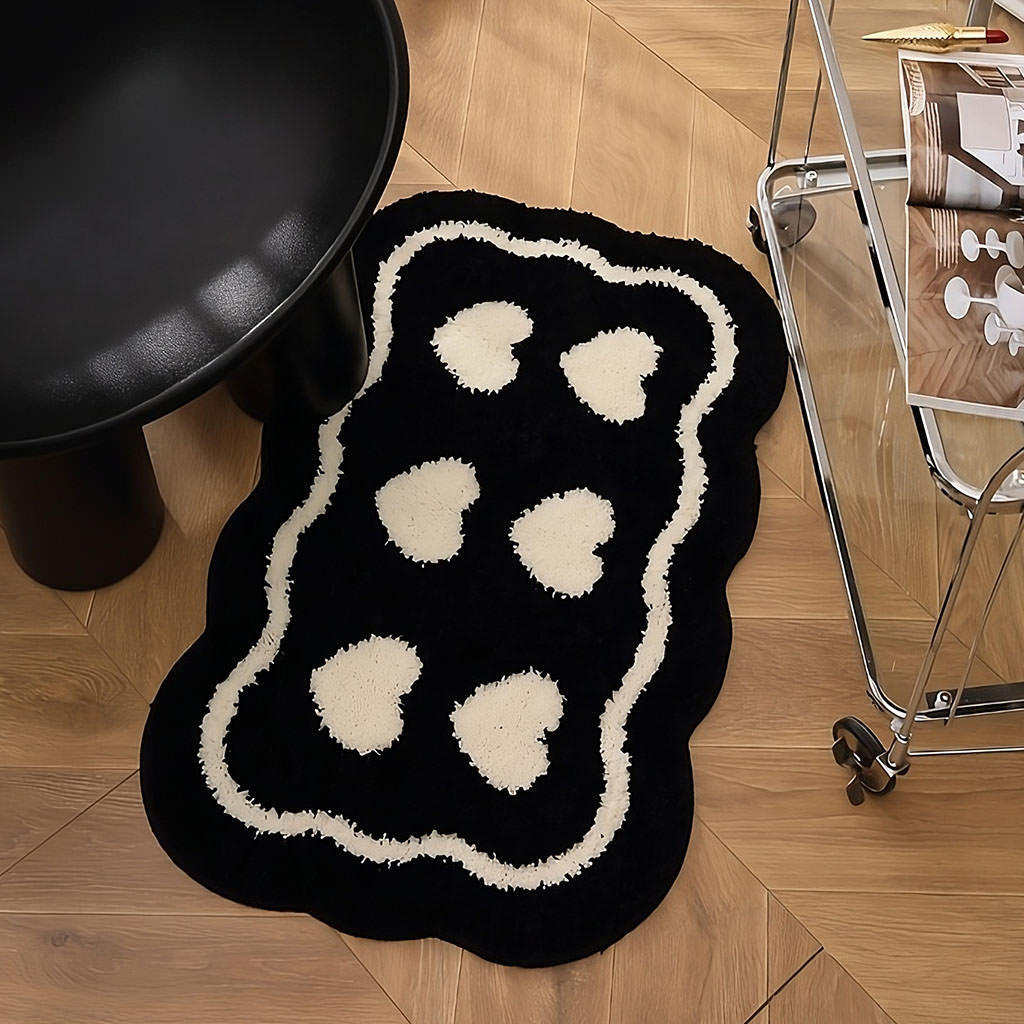 Six Hearts Black & White Tufted Rug - Soft Modern Area Carpet for Living Room, Bedroom & Nursery - Home Decor Accent Rug for Cozy Spaces