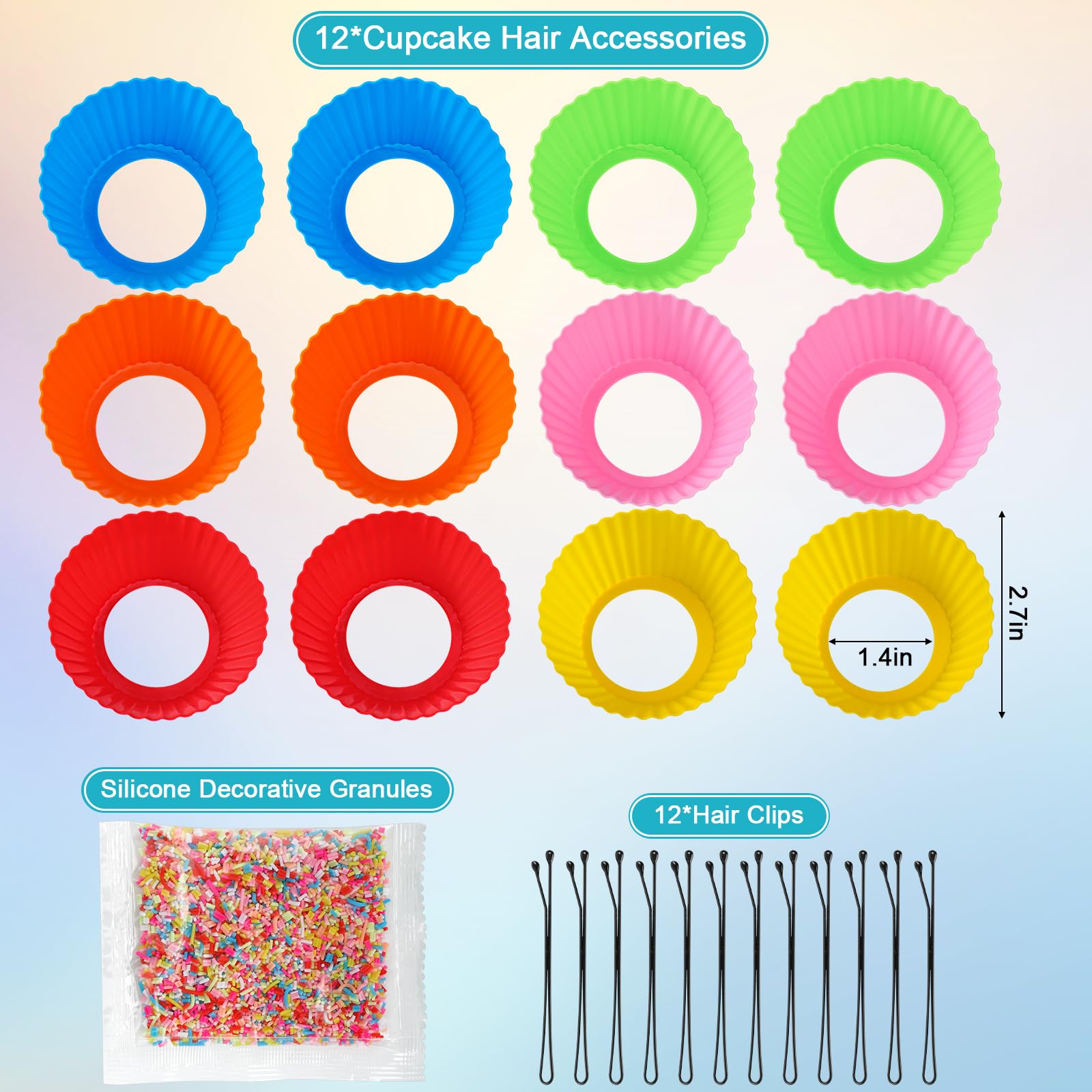 XANGNIER 12-Piece Hair Accessories Kit for Girls, Women & Kids - Cupcake Liners Hair Clips with Silicone Decorative Granules - Perfect for Crazy Hair Day, Birthday Parties & Costume Events