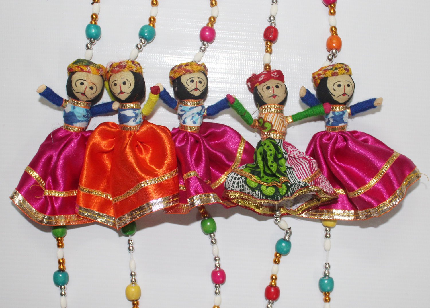 Traditional Indian Puppet Dolls - Handmade Wall Hanging Mobile String Decor (Set of 5) - Perfect for Nursery, Kids Room, Cultural Decor & Festival Celebrations