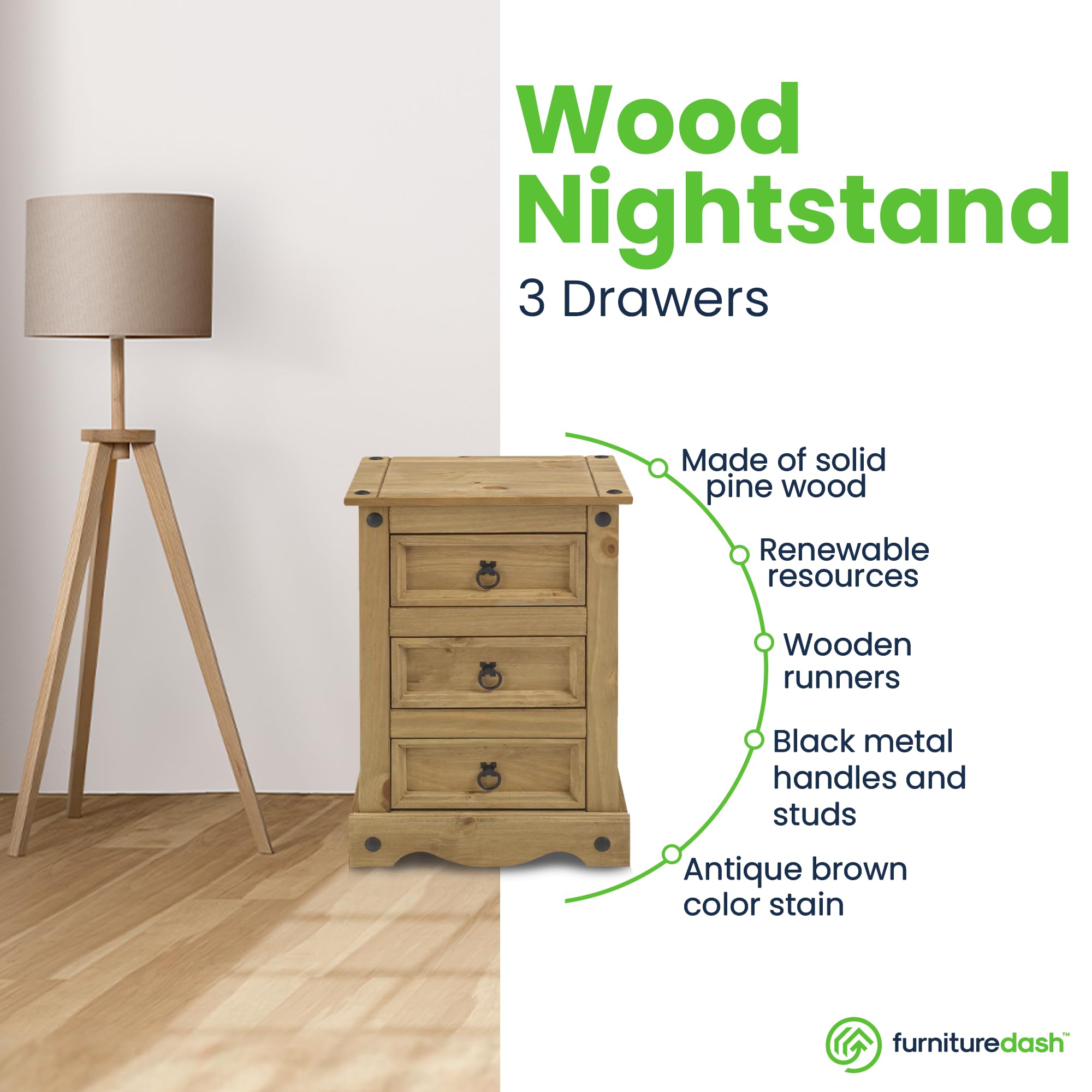 3-Drawer Wooden Floor Cabinet - Brown Storage Sideboard for Living Room, Bedroom, Office | Multi-Functional Nightstand, Sofa Side Table, Entryway Organizer | Perfect for Home, Kitchen & Hallway Storage Solutions