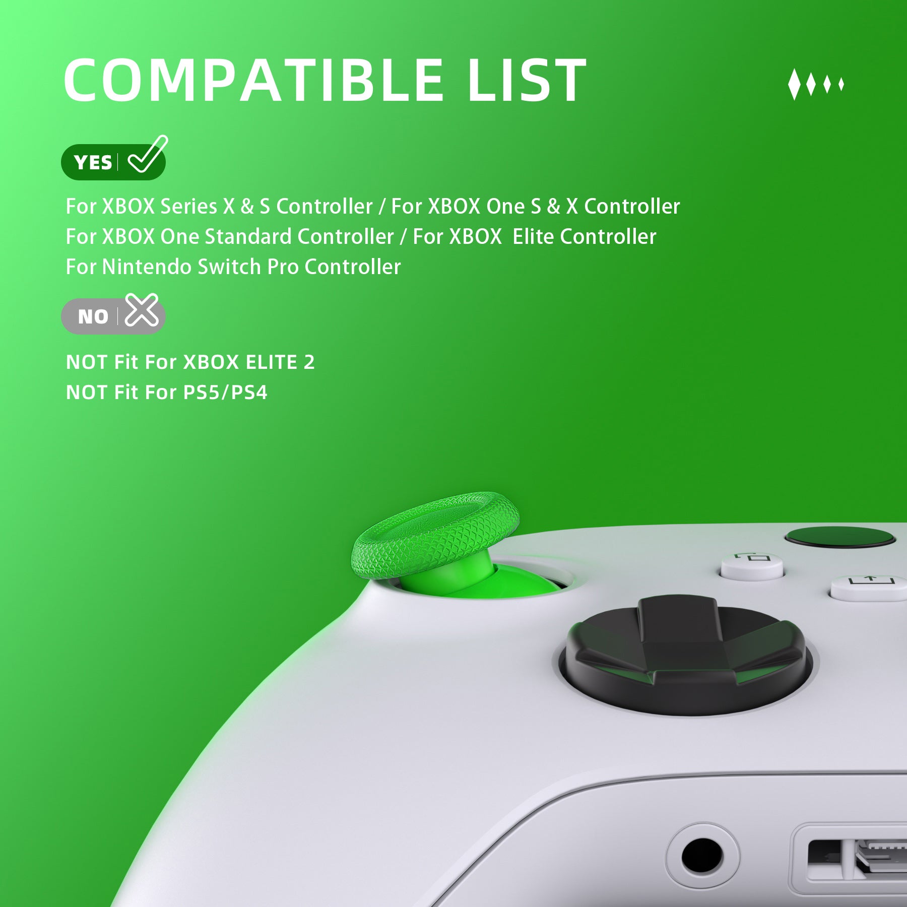 eXtremeRate EDGE Sticks Replacement Interchangeable Thumbsticks for Xbox Series X/S, Xbox Core, Xbox One X/S, Xbox Elite V1 & Nintendo Switch Pro Controller - Green | Enhanced Grip for Gaming, FPS & Competitive Play