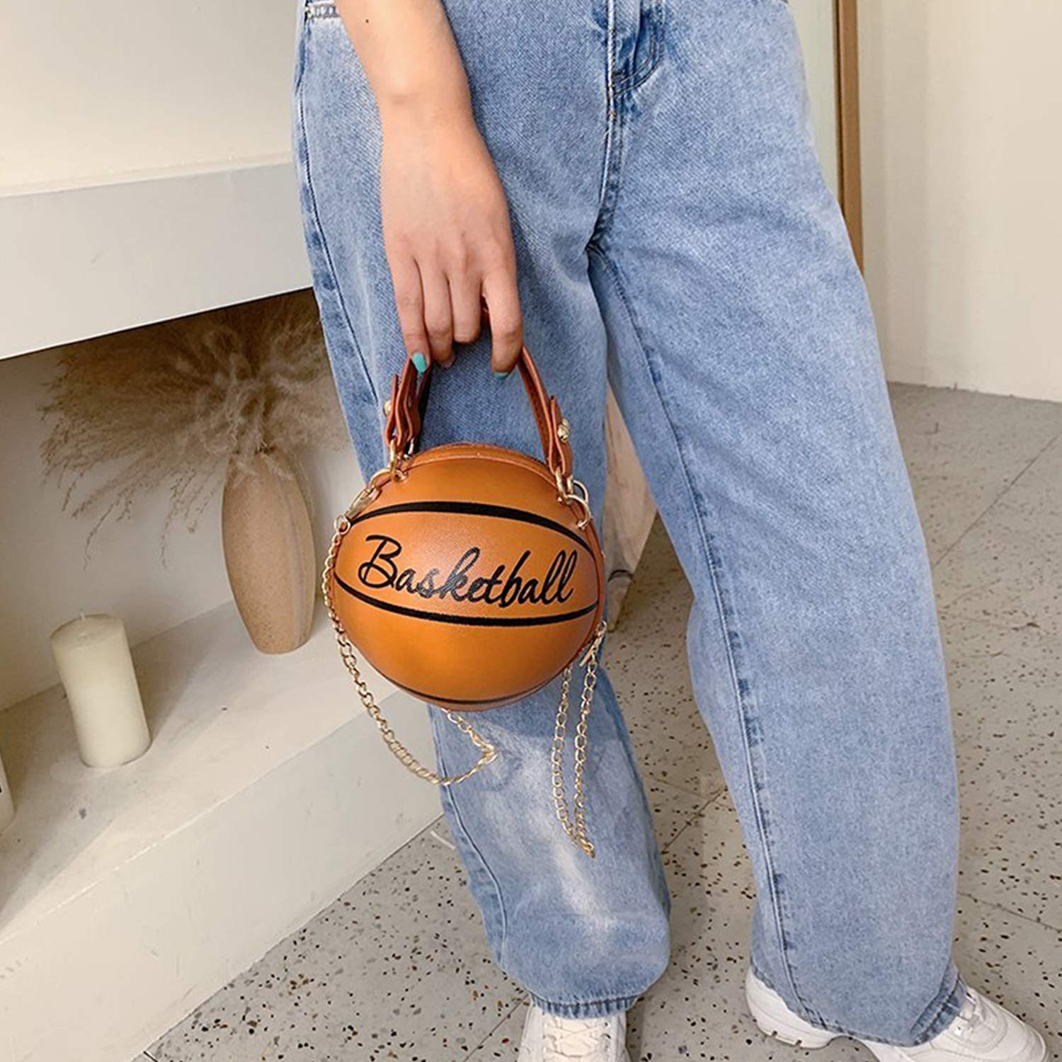 Stylish PU Leather Round Crossbody Purse for Women - Cute Basketball Design Small Tote Handbag | Perfect for Sports Games, Casual Outings & Gift Giving