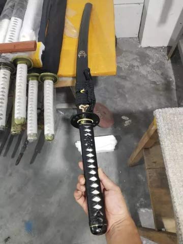 Hand Forged Japanese Katana Sword - 9260 Spring Steel Blade with Black Iron Tsuba & Carved Lion Design | Kill Bill Inspired | Perfect for Cosplay, Martial Arts Training, and Collectors