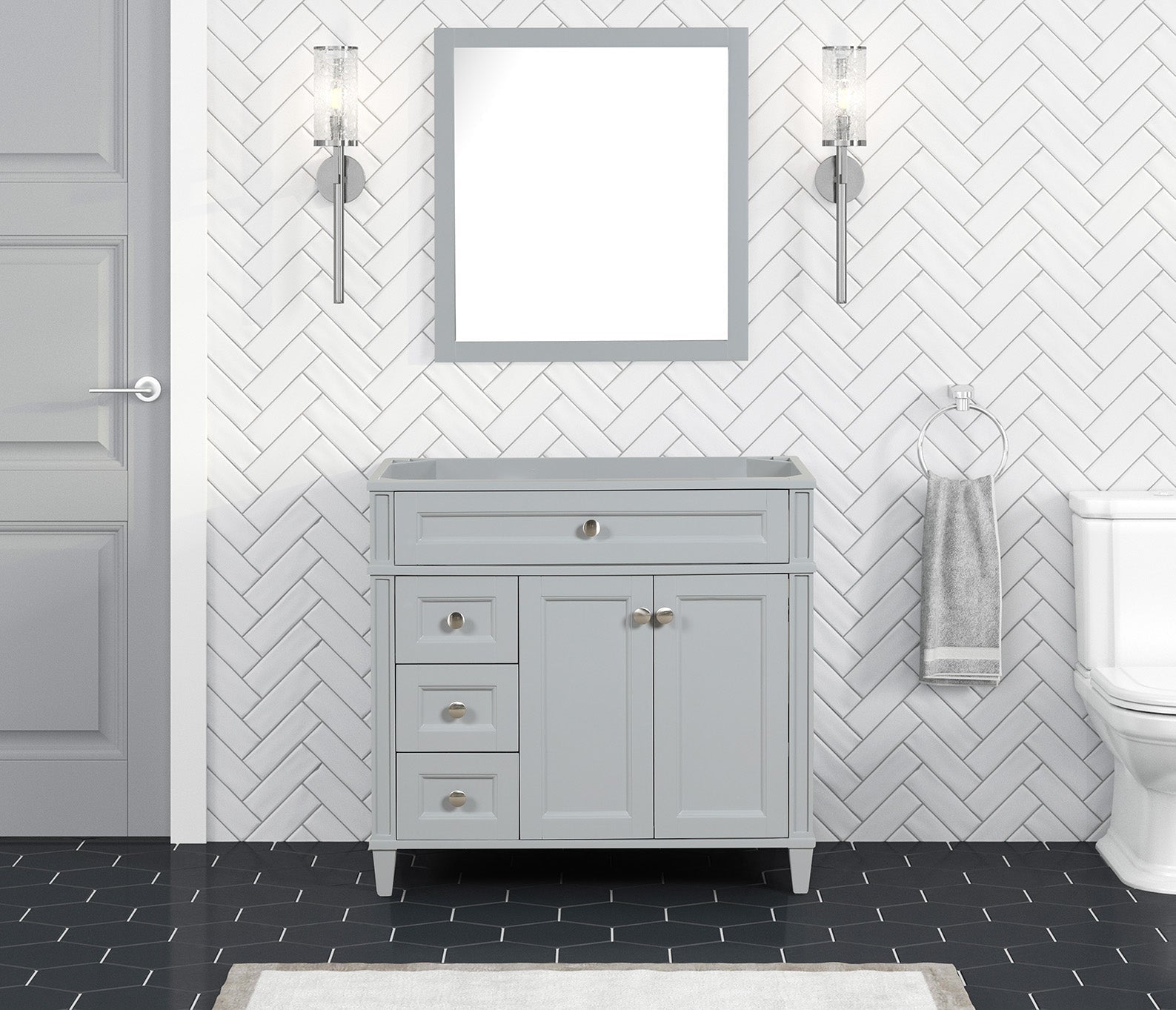 Kensington 35.5-Inch Left-Hand All-Wood Bathroom Vanity in Metal Gray - Cabinet Only for Modern Bathroom Remodeling