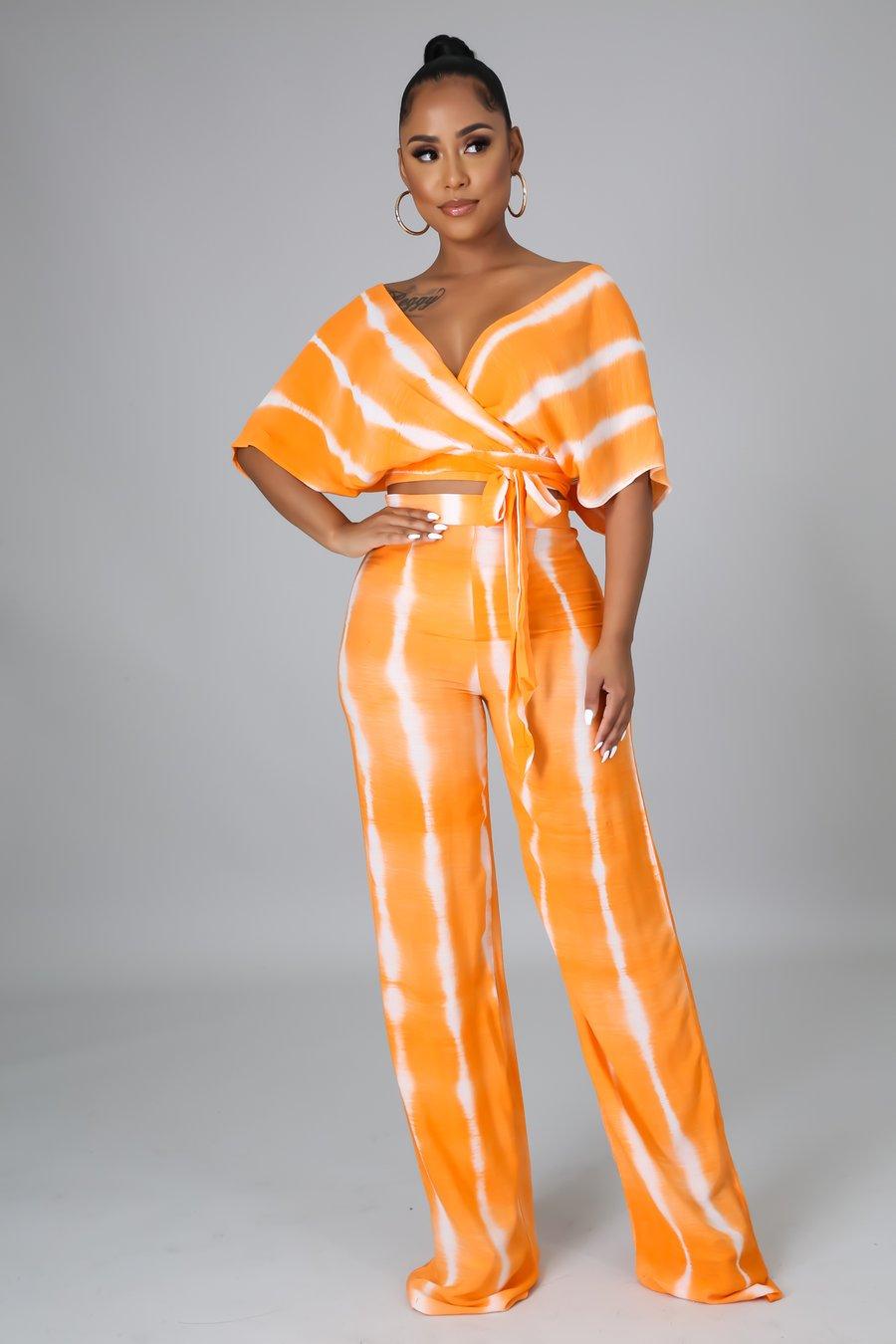 Island Living Palazzo Pant Set - Flowy & Comfortable Women's Lounge Pants in Orange for Beach Vacation & Summer Relaxation