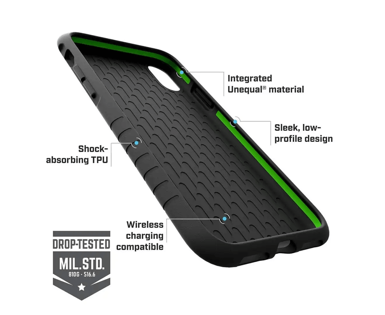 BodyGuardz Unequal iPhone X/Xs Black Protective Case - Slim & Durable Shockproof Cover for Everyday Use & Outdoor Activities