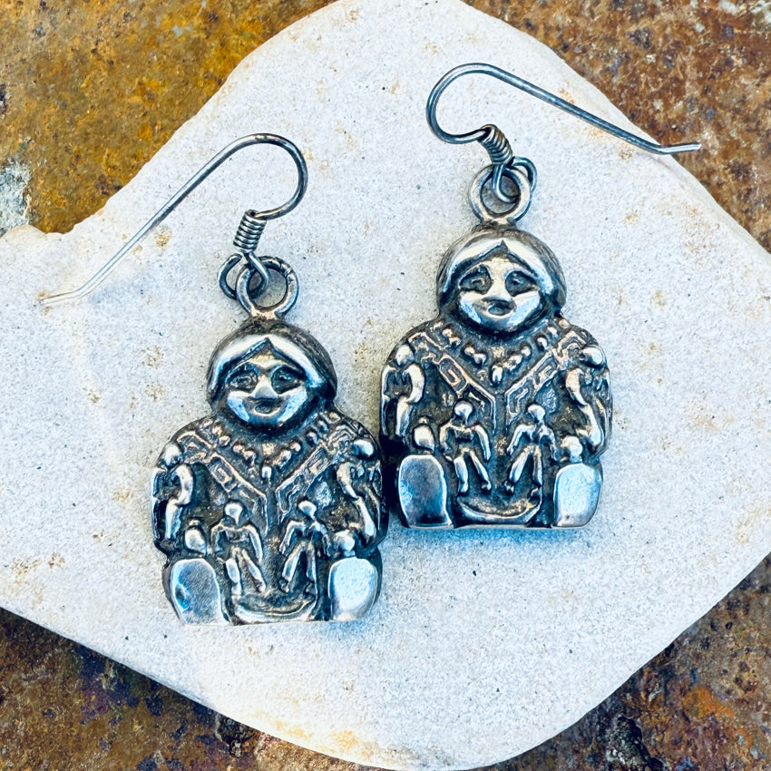Sterling Silver Hopi Storyteller Pierced Earrings - Authentic Native American Jewelry for Women - Perfect for Cultural Events, Gift Giving & Everyday Wear