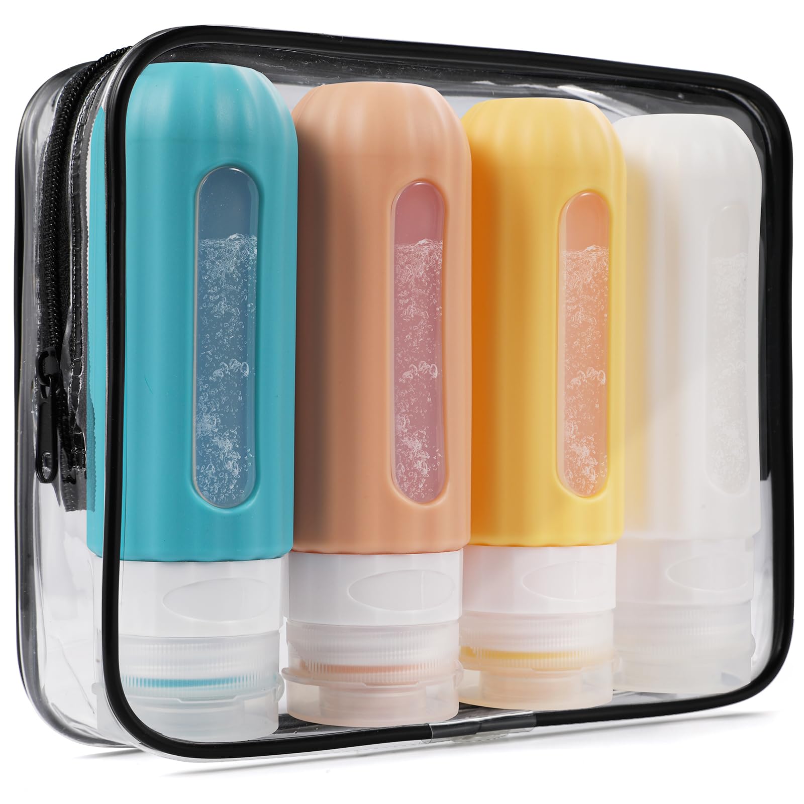 TSA Approved Reusable Silicone Travel Bottles - Leak Proof 3 oz Refillable Toiletry Containers for Shampoo & Conditioner | Perfect for Air Travel, Gym & Vacation Essentials