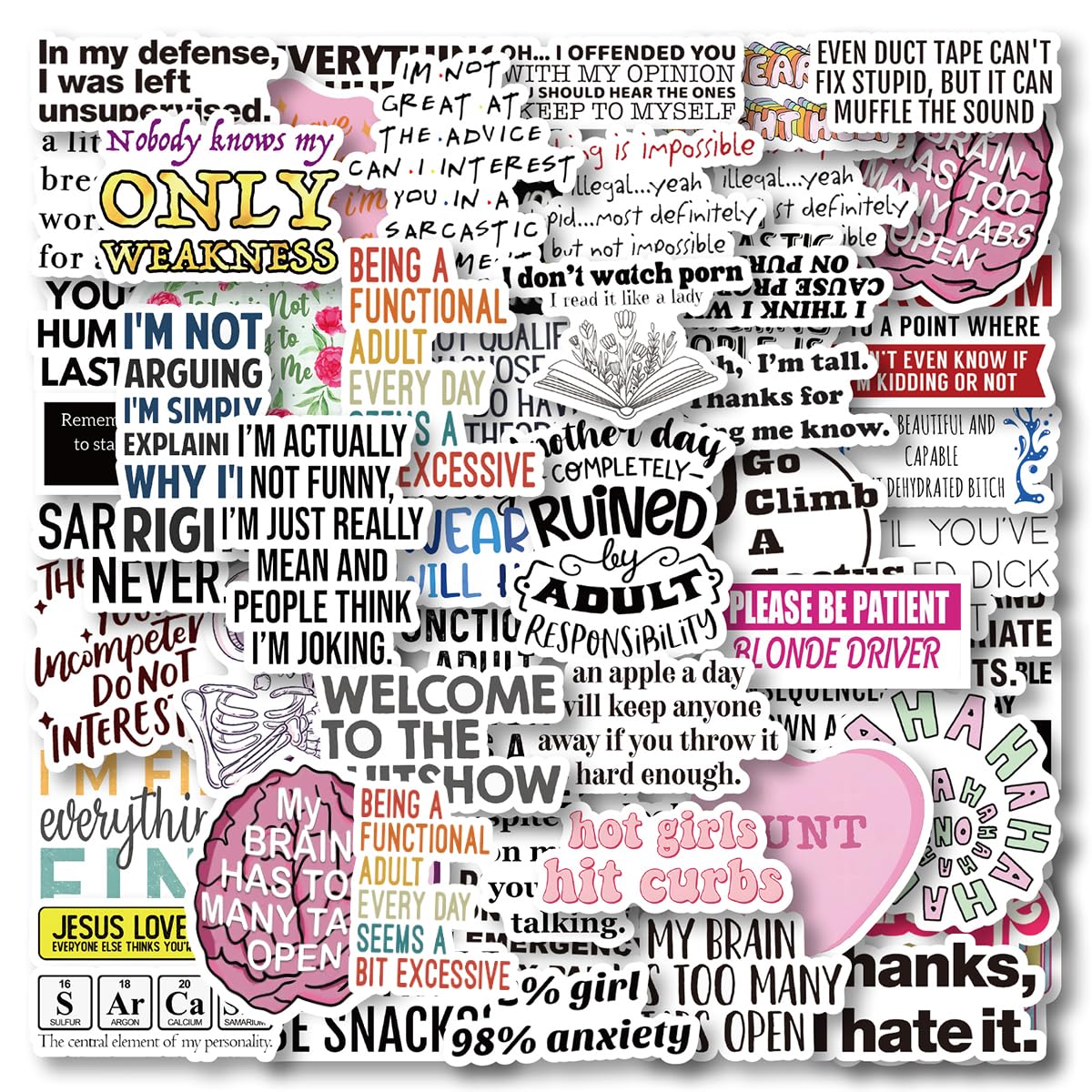 60 PCS Funny Sarcastic Stickers for Adults - Snarky Humorous Quote Decals for Water Bottles, Laptops, Phones, Hard Hats & Bumpers - Perfect Gifts for Coworkers & Friends - Great for Office Pranks, DIY Projects & Personalizing Belongings