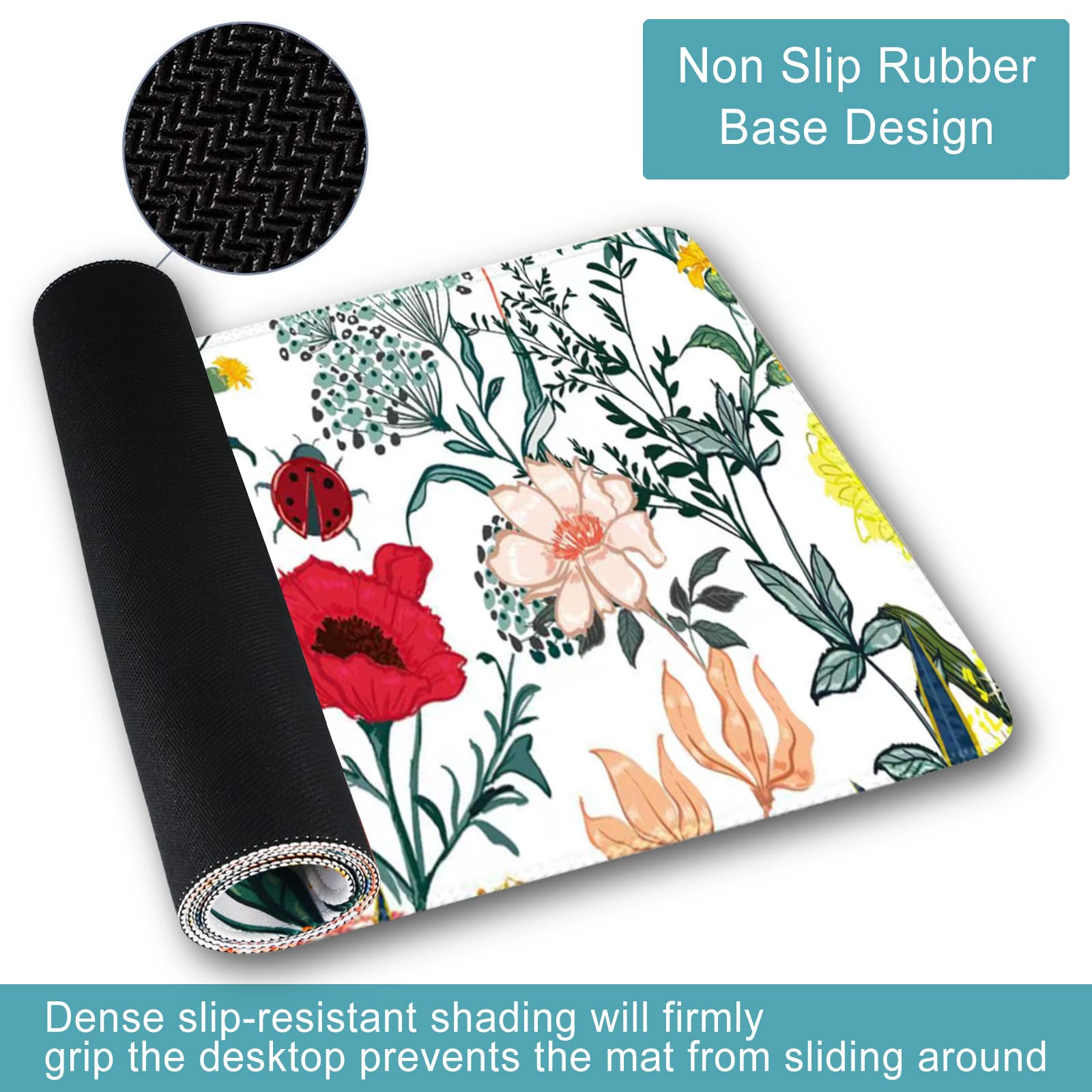XXL Extended Gaming Mouse Pad Mat - 35.1x15.75 Inch Large Non-Slip Rubber Base Desk Mat for Computer, Laptop & Keyboard | Waterproof Stitched Edge Mousepad for Work, Office & Gaming | Summer Floral Design | Perfect for PC Setup, Esports & Home Office Workspace