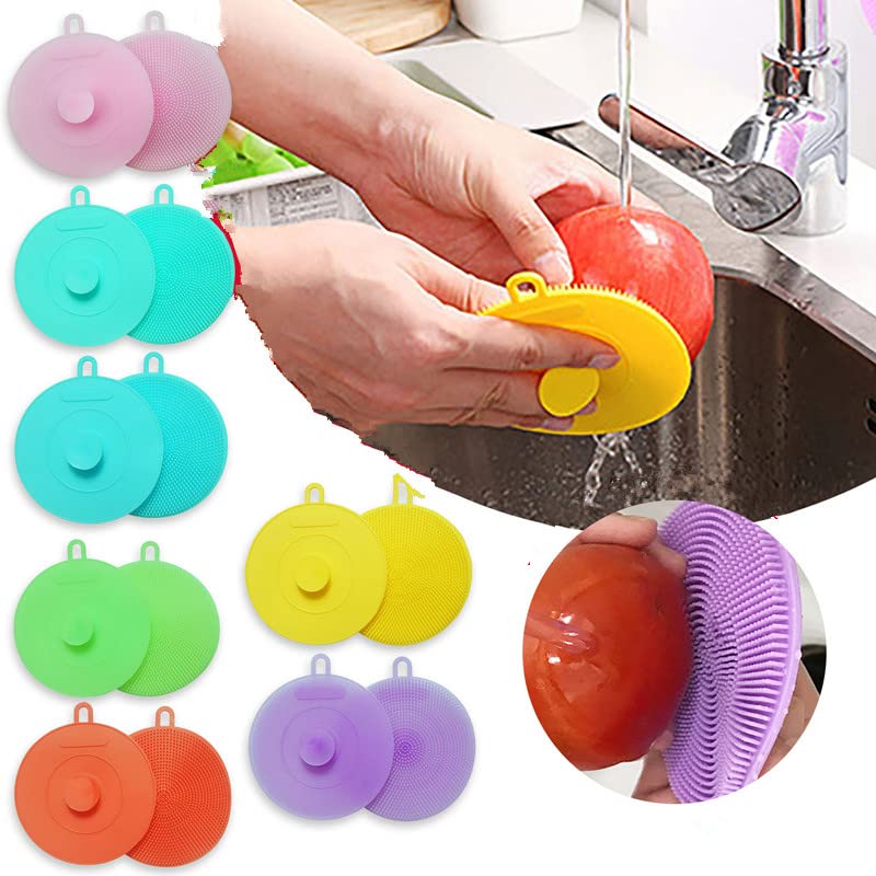 2-Pack Silicone Sponge Dish Scrubbers - Double Sided Kitchen Cleaning Sponges, Reusable Non-Scratch Scouring Pads for Pots, Pans & Dishes - Perfect for Daily Dishwashing & Tough Stain Removal (Pink)
