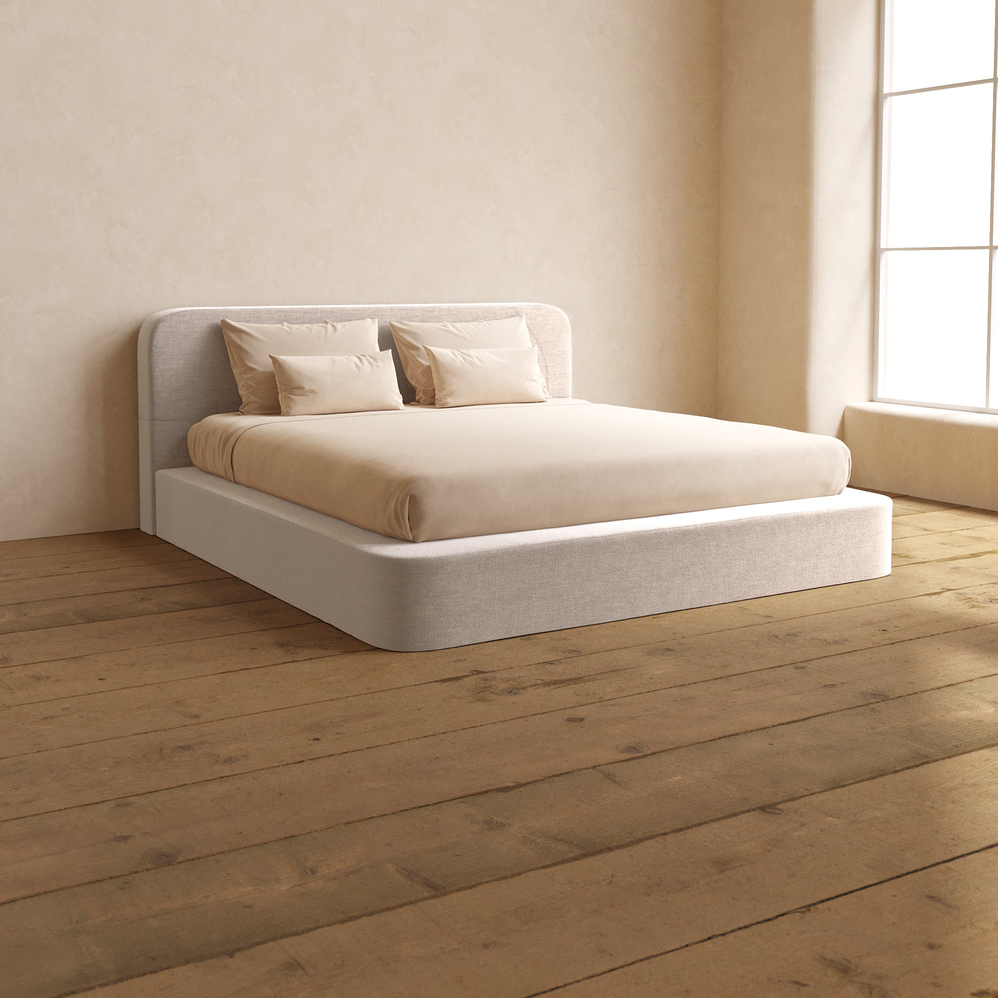 King Upholstered Platform Bed with Headboard - Modern Velvet Bed Frame in Mist Gray | Stylish Bedroom Furniture for Master Bedroom, Guest Room & Apartment