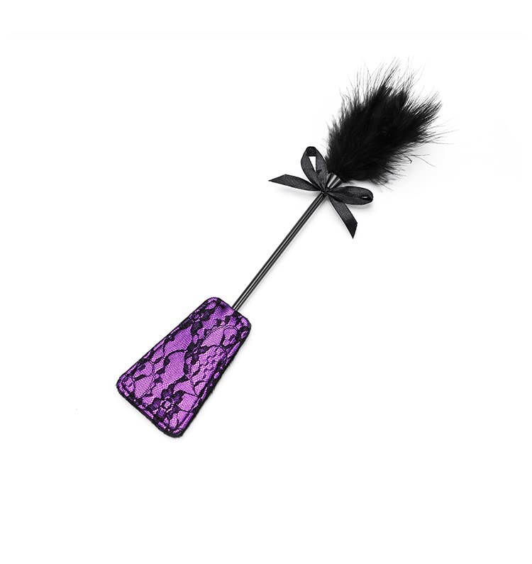 BDSM Whip with Feather & Lace Bow - Purple Flogger for Sensual Play, Spanking & Bondage - Perfect for Couples, Roleplay & Adult Intimacy