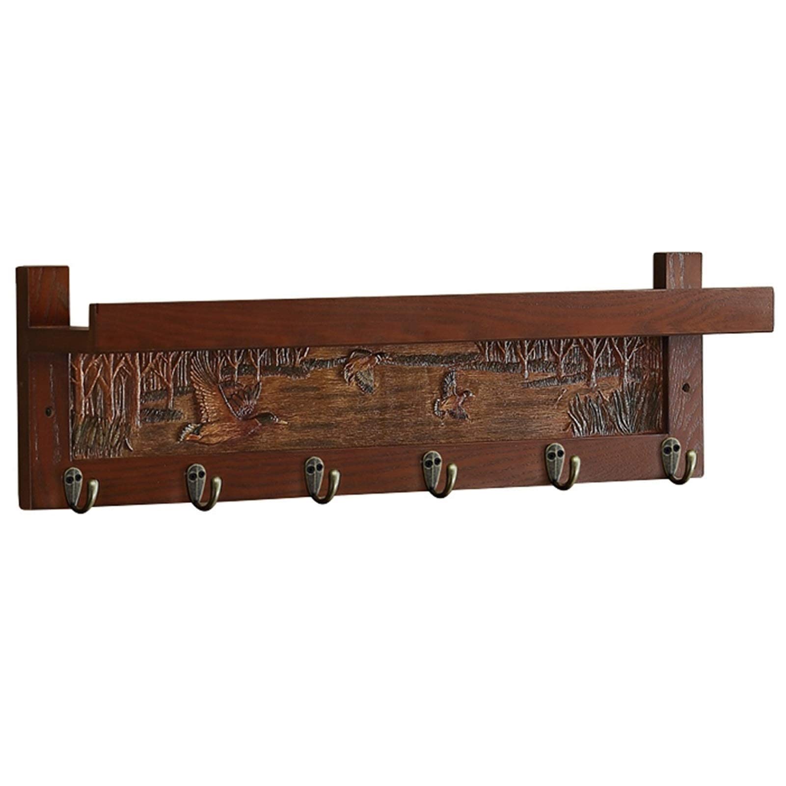 Vintage Wooden Wall-Mounted Coat Rack with Shelves - Antique Style Entryway Hooks for Jackets, Hats & Bags - Space Saving Hallway, Bedroom & Mudroom Storage Solution (Set of 5) - Perfect for Organizing Coats, Scarves & Accessories in Small Spaces
