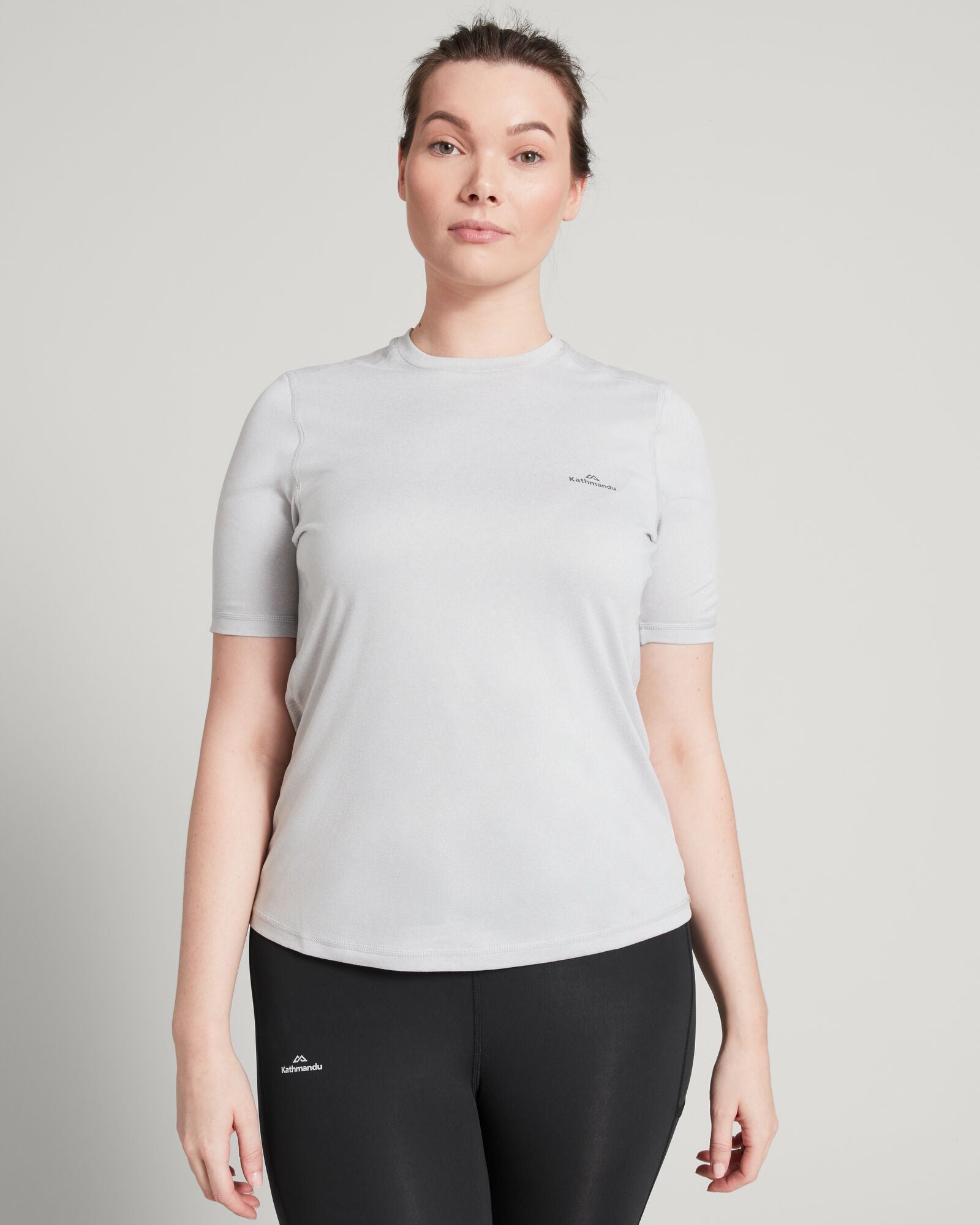 Accion Women's DriMOTION Short Sleeve Active T-Shirt - Mid Grey Marle - Moisture Wicking Workout Top for Running, Yoga & Gym