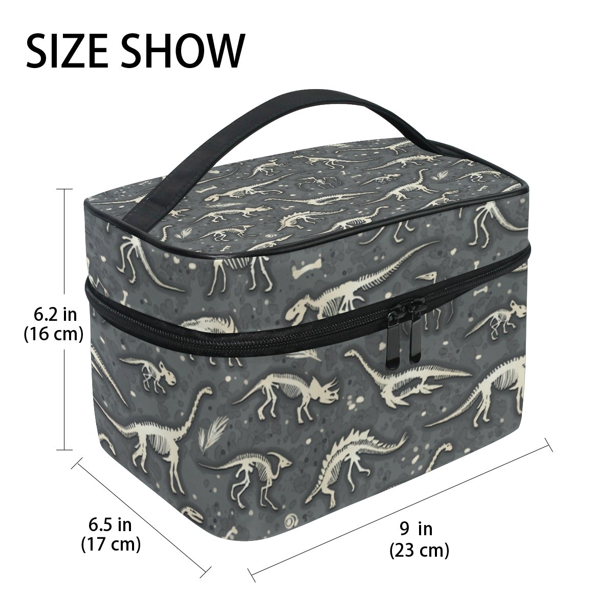 Dinosaur Skeleton Cosmetic Bag for Travel - Waterproof Makeup Train Case Storage Organizer for Women | Perfect for Travel, Gym, and Daily Makeup Organization