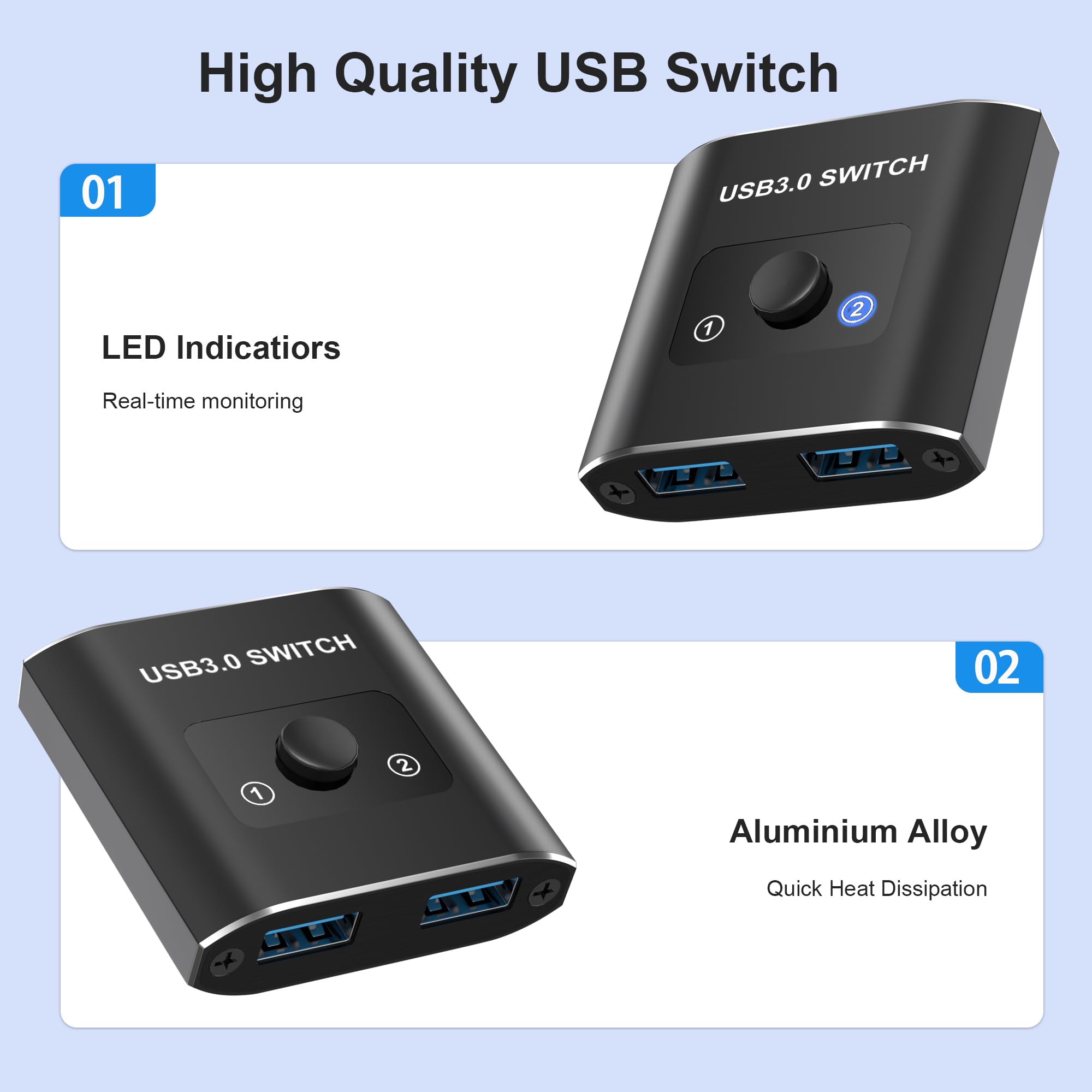 USB Switch 2-in-1/1-in-2 for Printer, Mouse & Keyboard - Windows/Mac/Linux