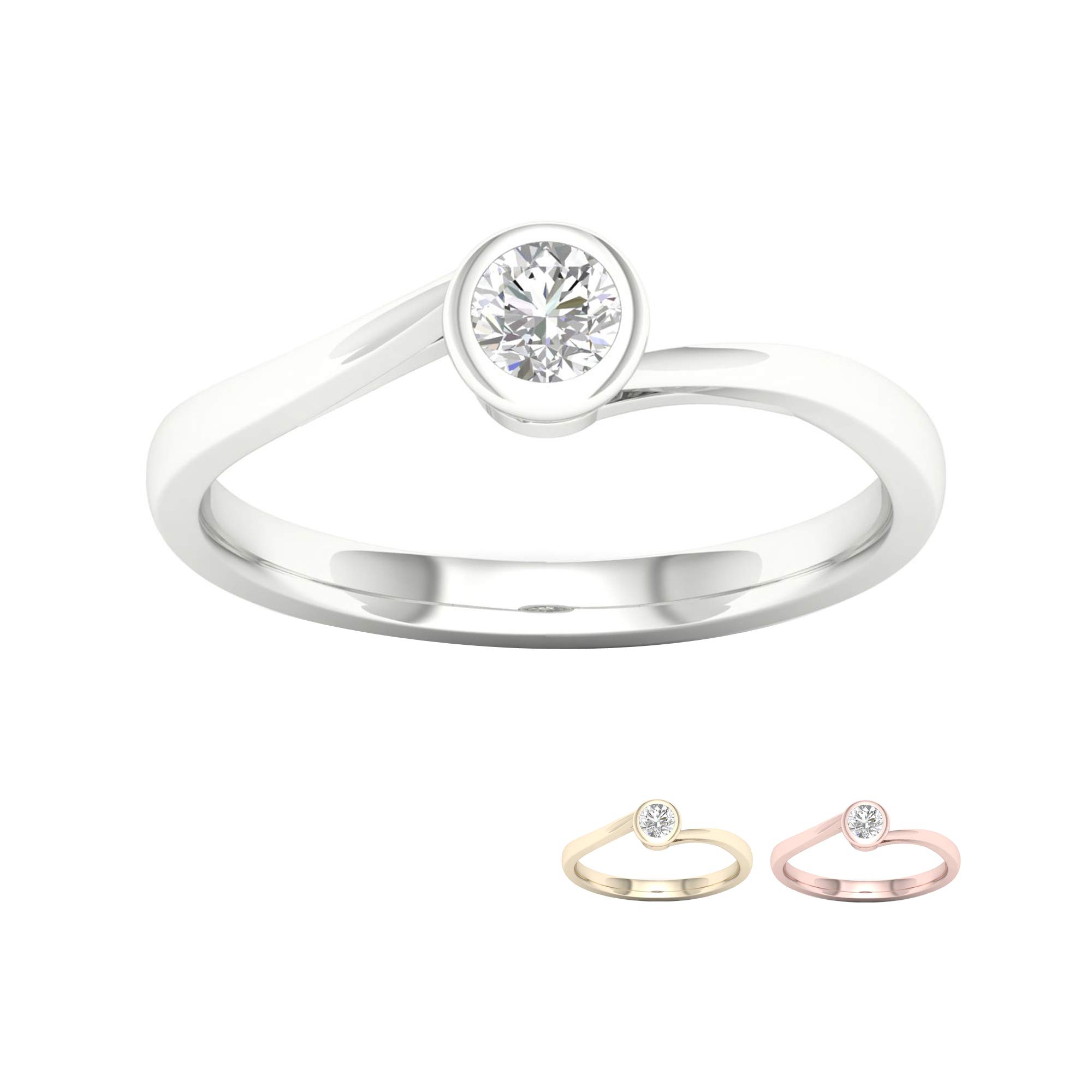 10K Gold 1/5Ct TDW Diamond Bezel Set Solitaire Bypass Promise Ring for Women - I-J Color I2 Clarity Engagement Ring, Wedding Band, Anniversary Gift, Valentine's Day Present