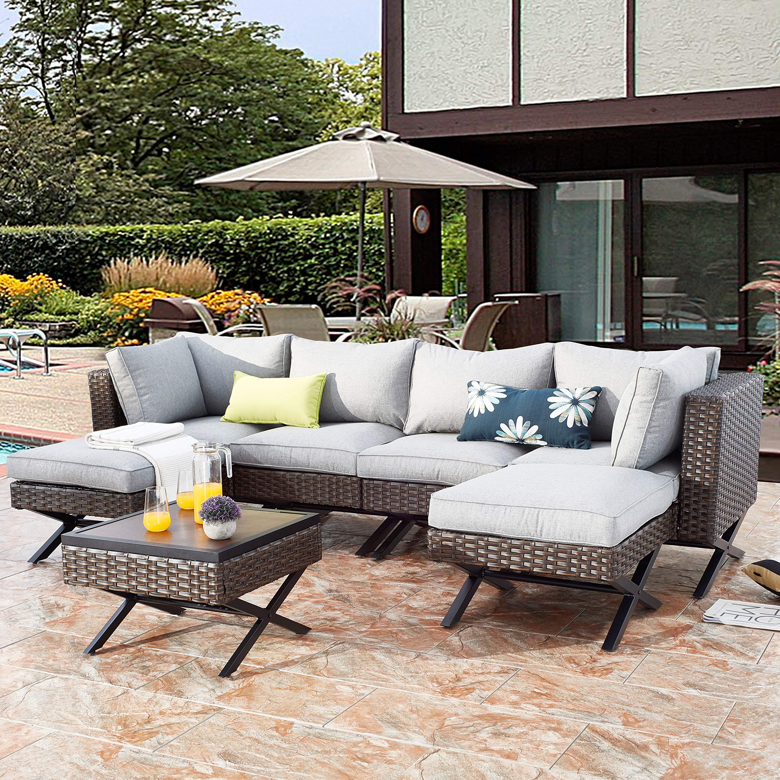 PatioFestival Metal Outdoor Side Coffee Table - Rust-Resistant Steel X-Leg Bistro Dining Table with Rattan Wicker Top | Perfect for Patio, Garden, Poolside & Balcony Furniture