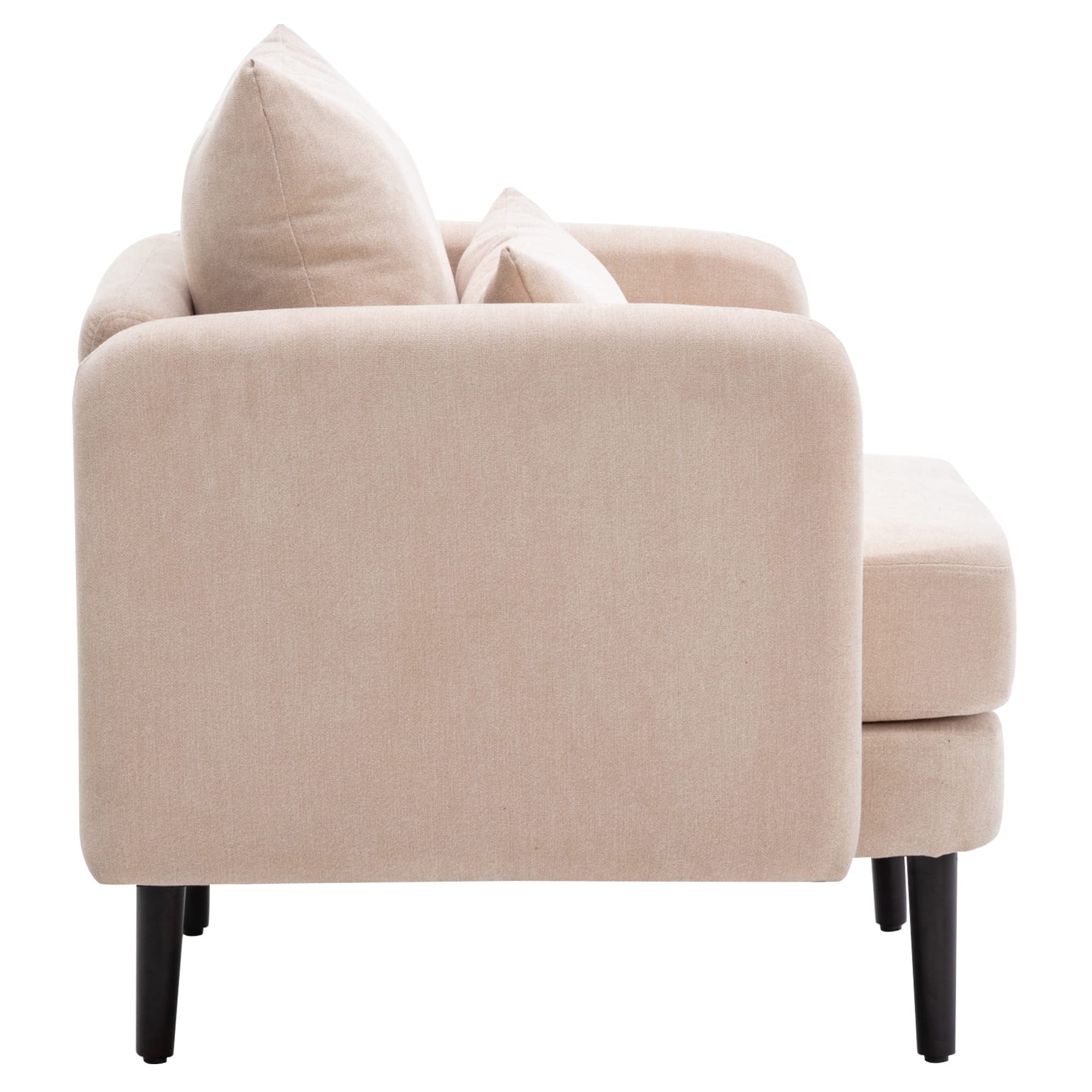 Modern Fabric Accent Armchair - High Back Comfy Single Sofa Chair with Solid Wood Legs & Pillow - Living Room, Bedroom, Reading Room Seating - Beige Upholstered Lounge Chair for Relaxing & Home Decor