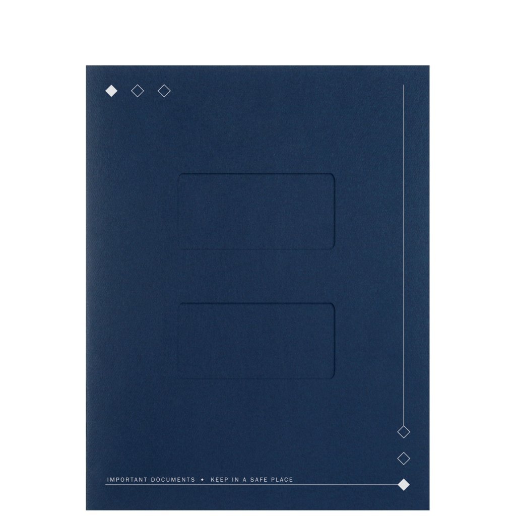 Premium Navy Blue EGP Elegant Top Staple Folders with Large Double Windows - 50 Count, 8 7/8 x 11 1/2 Inch - Perfect for Office Organization, School Projects & Document Filing