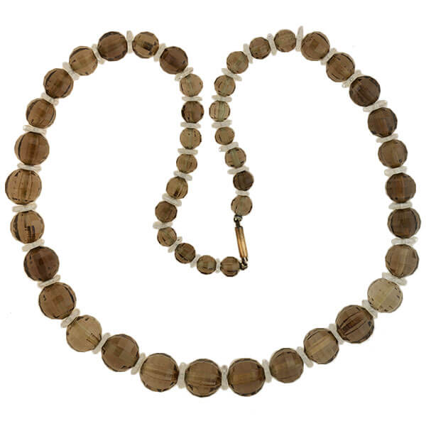Art Deco Smoky Topaz & Rock Quartz Faceted Bead Necklace - Elegant Crystal Jewelry for Women, Boho Chic Accessory for Parties, Weddings & Special Occasions