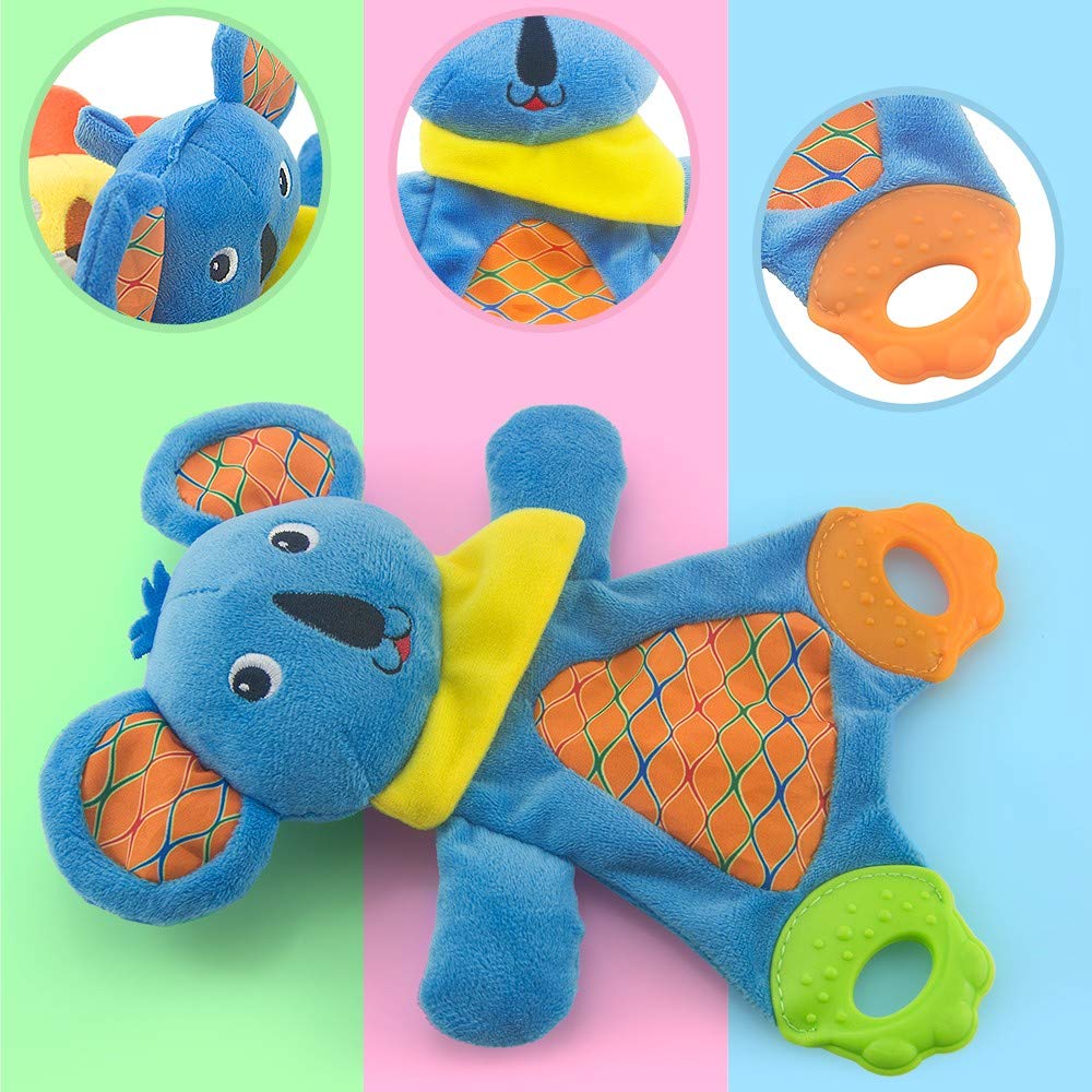 TeyToy Baby Teething Toys - 2 Pack Soft Plush Teether & Sensory Blanket for Soothing Sore Gums - Crinkle Sound Stimulation for Infants & Toddlers - Perfect Shower Gift for Newborns (Lion & Koala) - Ideal for Home, Travel & Daycare Use