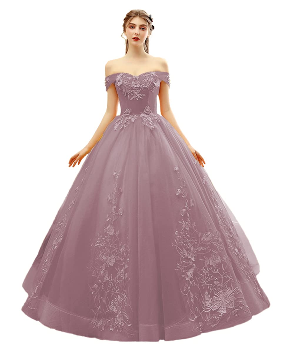 Elegant Off Shoulder Prom Dresses for Women - Long Lace Appliques Formal Ball Gown for Evening Party, Wedding, Homecoming & Special Occasions