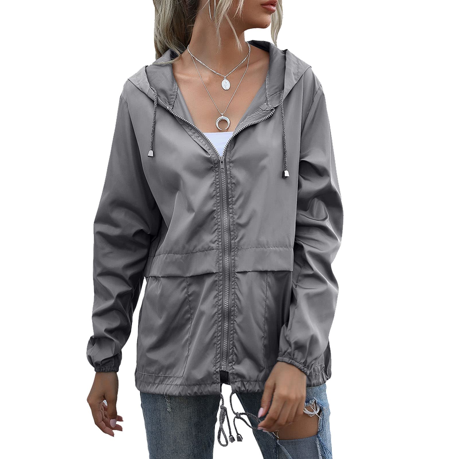 Women's Lightweight Waterproof Raincoat with Hood - Long Sleeve Windproof Jacket for Hiking & Outdoor Activities | Perfect for Camping, Travel & Rainy Day Commutes