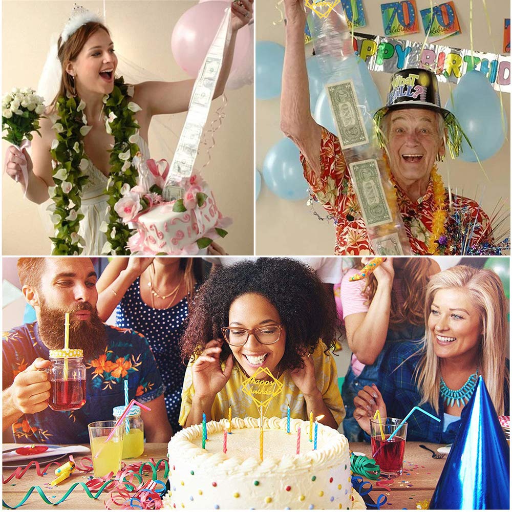 Money Pull Out Cake Kit - Includes 1 Clear Food-Safe Box, 1 Gold Cake Topper & 20 Money Pockets for Birthday Party Decorations | Perfect for Surprise Cash Gifts at Weddings, Graduations & Special Celebrations