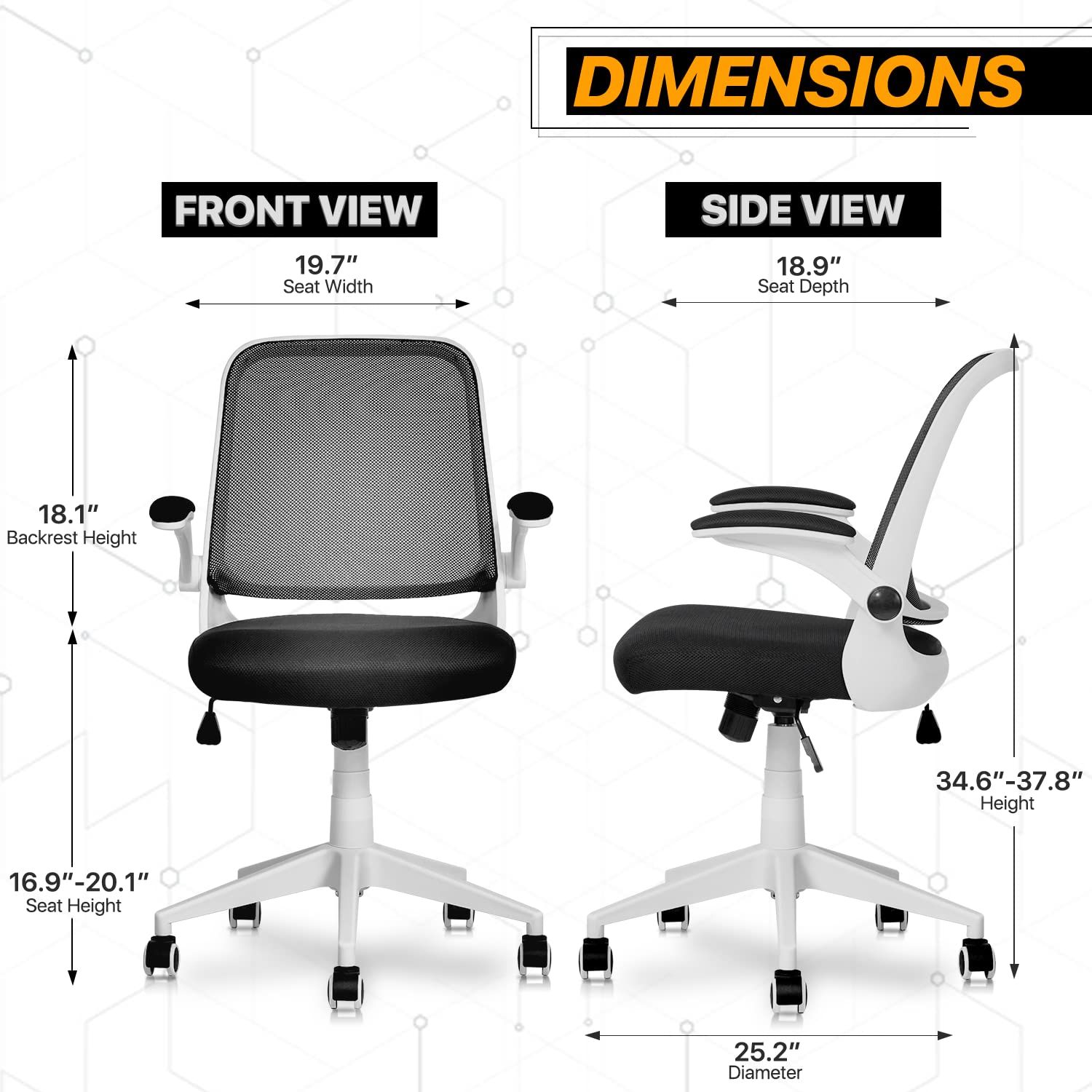 Mesh Office Chair with Flip-Up Arms & Wheels - Ergonomic for Home & Work, Black