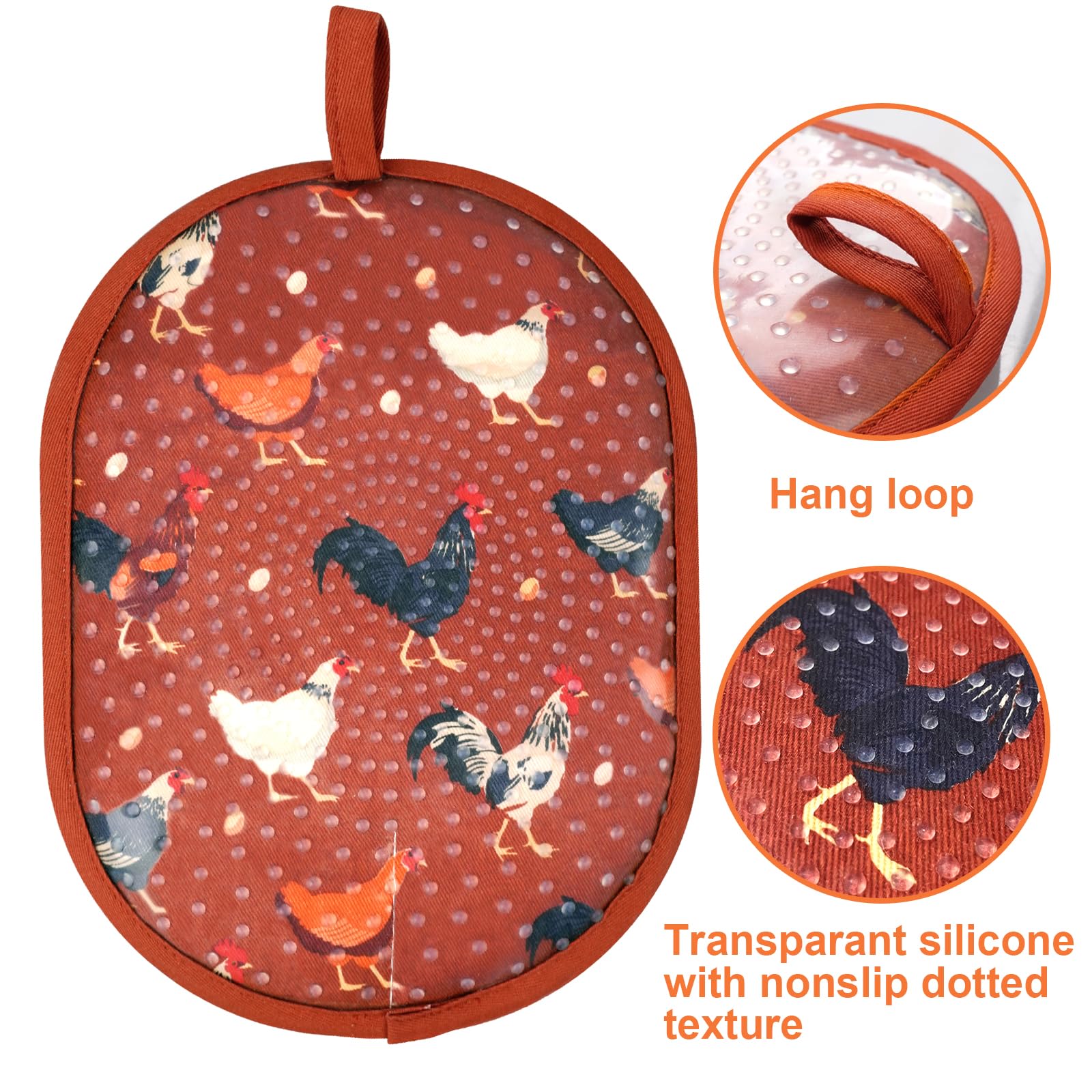 Heat Resistant Silicone Pot Holders Set of 2 - 500°F Oven Mitts with Cotton Lining for Cooking & Baking | Non-Slip Kitchen Potholders for Hot Pans, Grilling & Serving (Rooster Design)