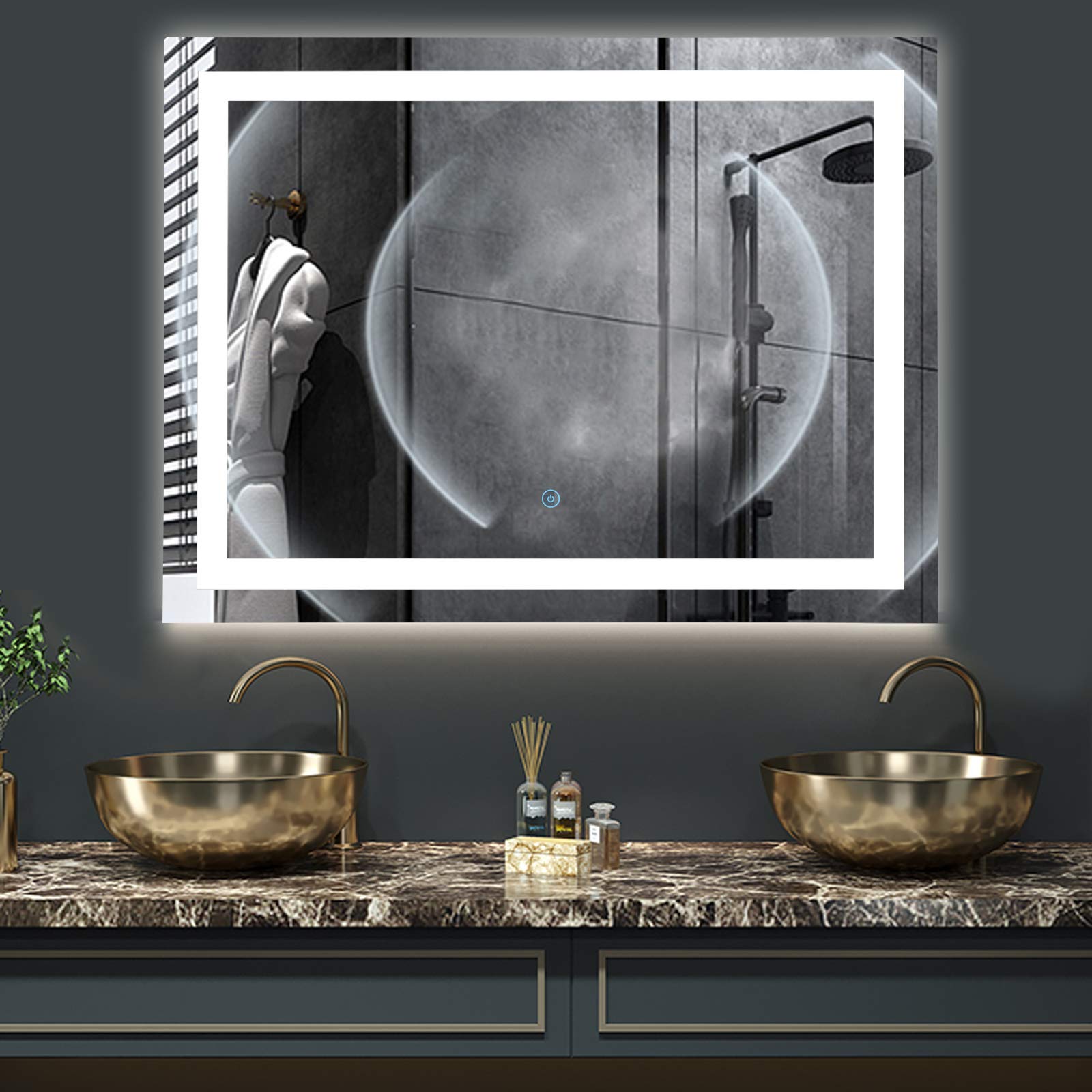 HarBin-Star 24x30 Inch LED Bathroom Mirror - Waterproof Wall Mounted Vanity Mirror with Anti-Fog Technology & Smart Touch Control - Perfect for Bathrooms, Toilets, Vanity Areas and Powder Rooms (Horizontal/Vertical Installation) - Ideal for Makeup Application, Shaving and Home Decor