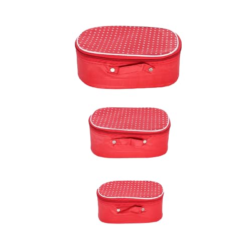 AYUSHMAN ENTERPRISE 3-Piece Women's Makeup Organizer Set - Vanity Storage Box for Jewelry, Bindi & Shaving Accessories | Red Cardboard & Raxin Design | Perfect for Bedroom, Bathroom & Travel Organization