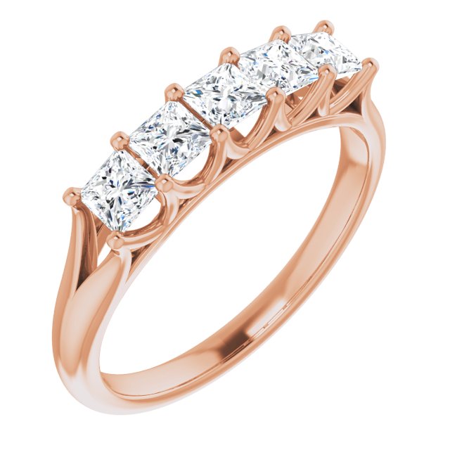 0.90 Carat Princess Cut Diamond Wedding Band - 5 Stone Anniversary Ring for Women - Elegant Bridal Jewelry for Engagement, Proposal & Special Occasions