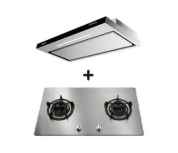 Ellane EH 2990 90cm Stainless Steel Slimline Range Hood + Ellane OS 802SV 86cm 2 Burner Gas Cooktop - Modern Kitchen Ventilation & Cooking Solution for Home Chefs