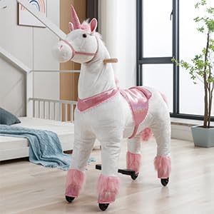 Ride on Unicorn Toy for Kids & Adults - Mechanical Walking Plush Horse with 187 LBS Weight Limit, No Battery Needed - Perfect for Birthday Gifts, Indoor Play, and Fantasy Imaginative Play