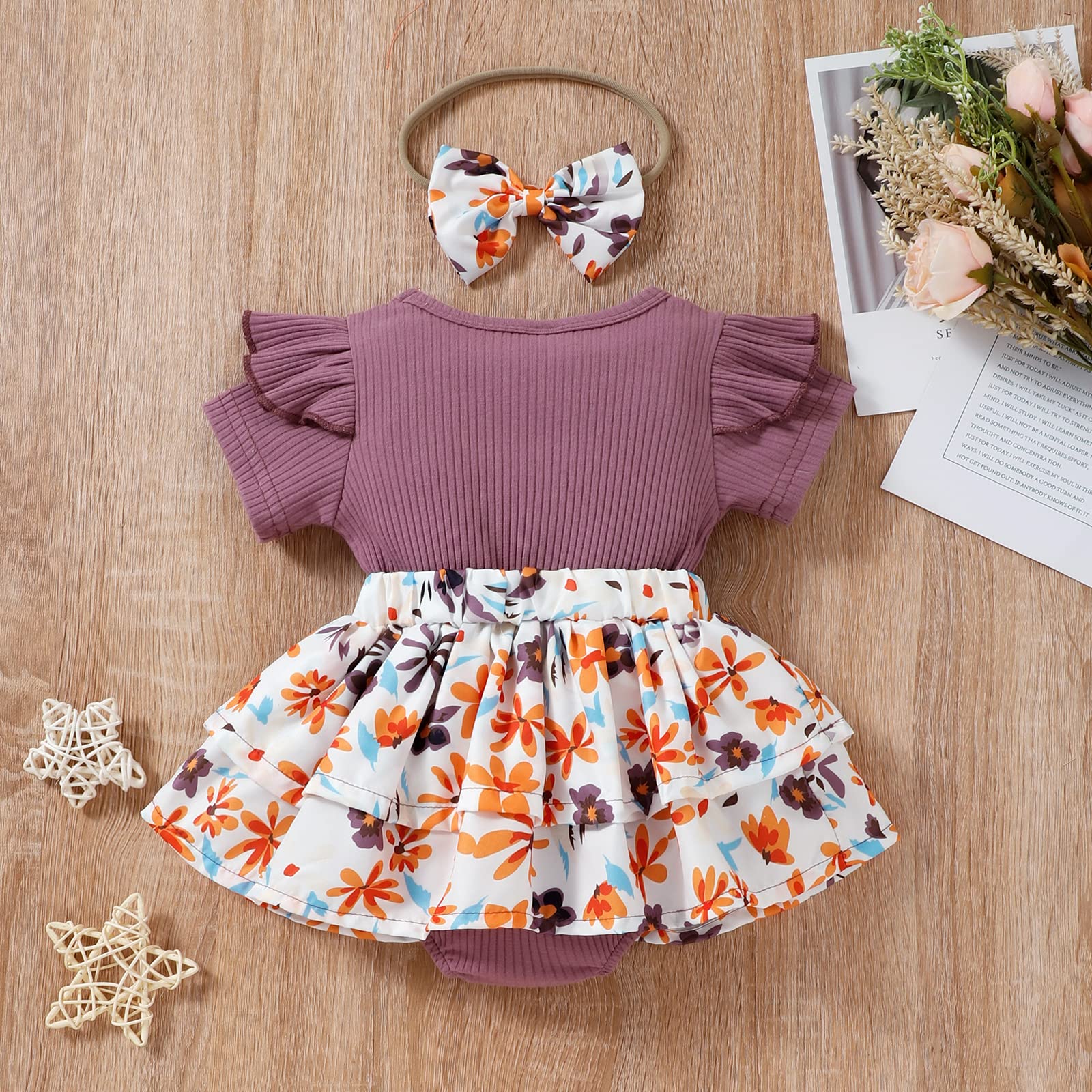 Christmas Baby Girl Outfit - Long Sleeve Floral Romper Dress & Bodysuit Playsuit for Infant Girls | Fall & Holiday Season Wardrobe