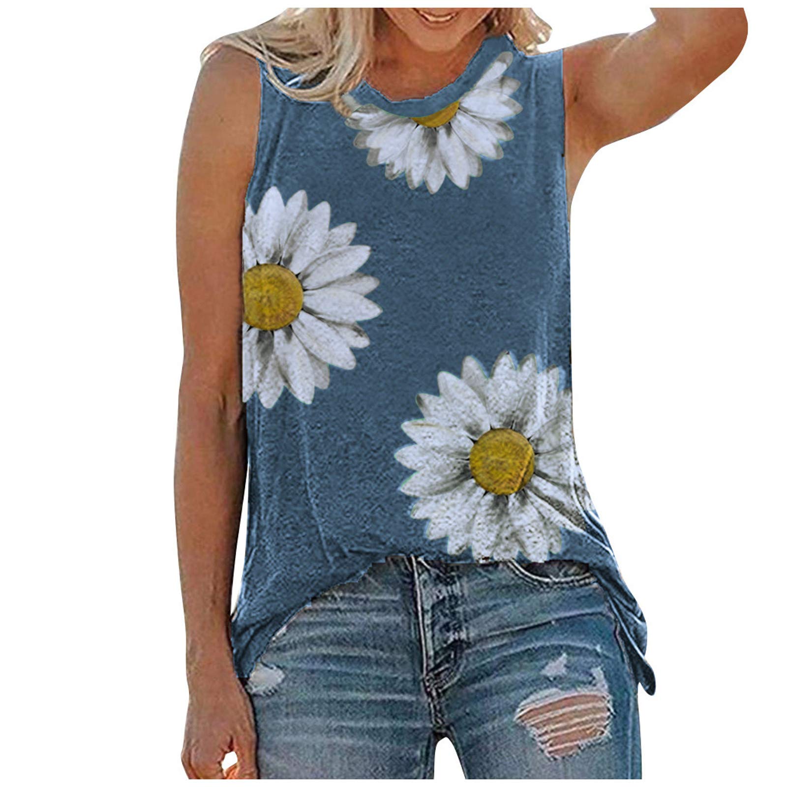 Qopobobo Women's Loose Fit Floral Print Tank Tops - Sleeveless Summer Workout Tee Shirts for Yoga, Gym & Casual Wear