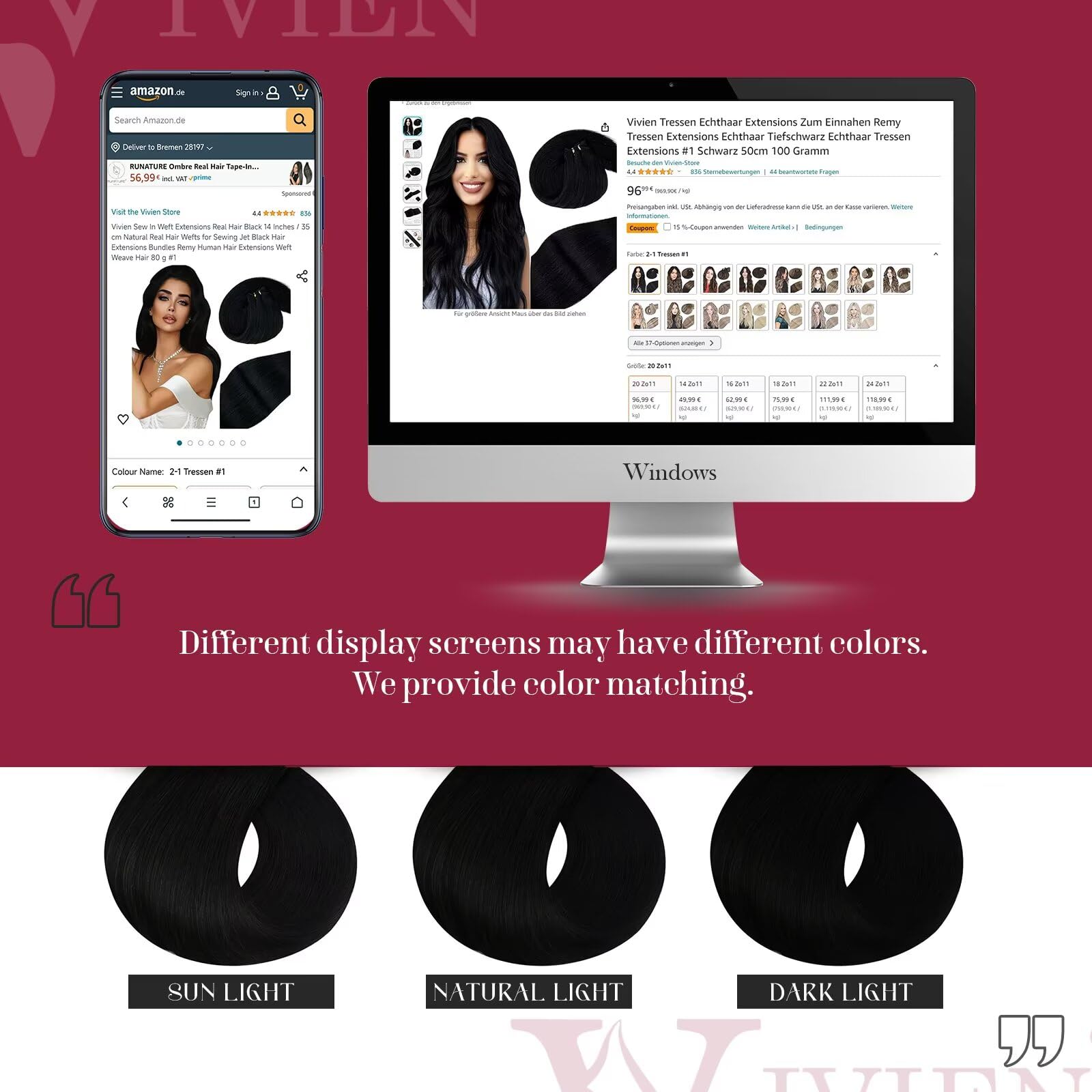 Vivien Black 22 Inch Remy Human Hair Extensions - 100G Double Weft Sew-in Weft Bundles (Jet Black #1) for Natural Volume & Length | Perfect for Daily Styling, Special Occasions & Protective Hairstyles