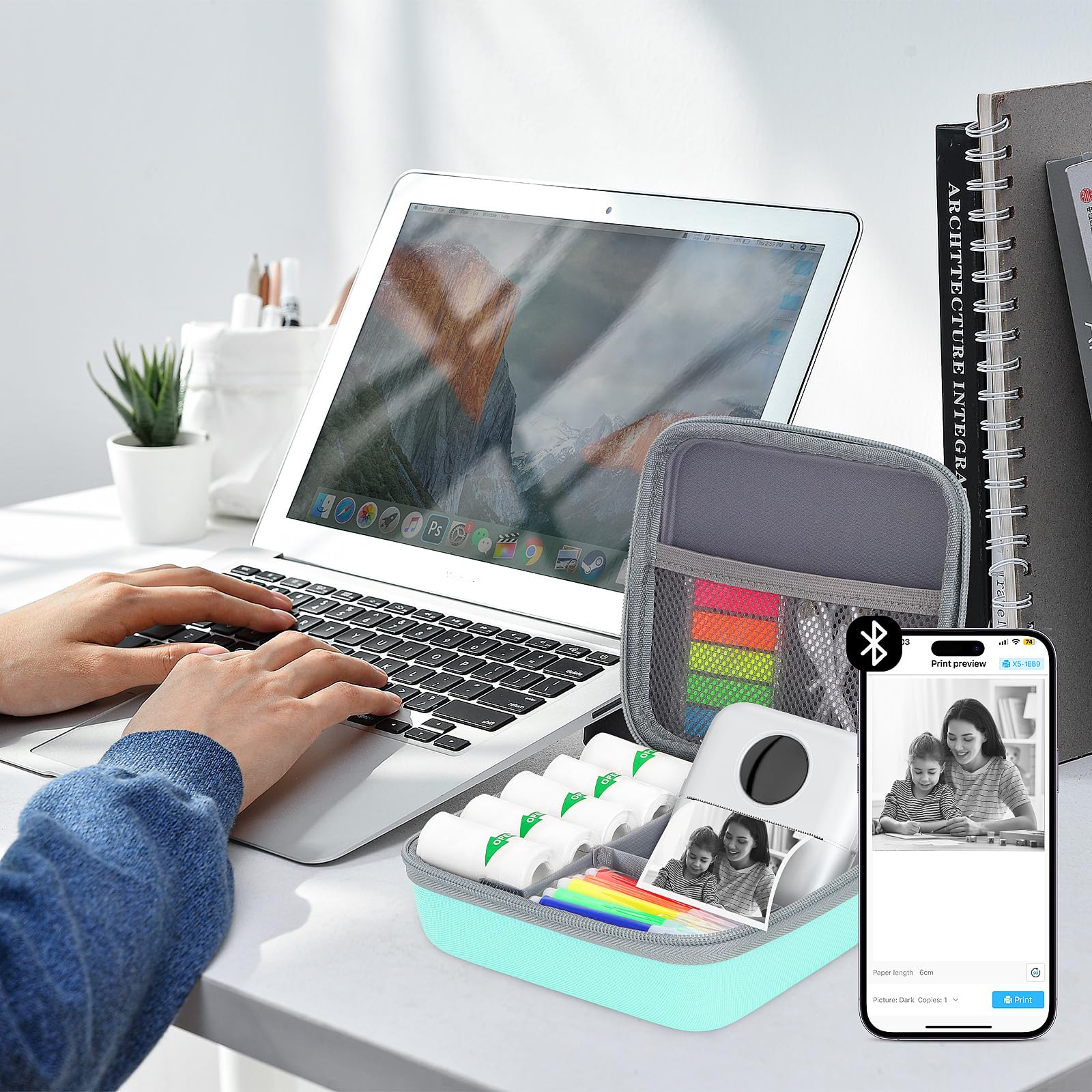 Phomemo M02/T02 & X5 Mini Sticker Printer Hard Protective Case - High Capacity Durable Storage Box for Thermal Inkless Photo Printers, Instant Cameras & Label Makers - Portable Travel Carrying Case (Green) - Perfect for Home, Office & On-the-Go Printing Needs