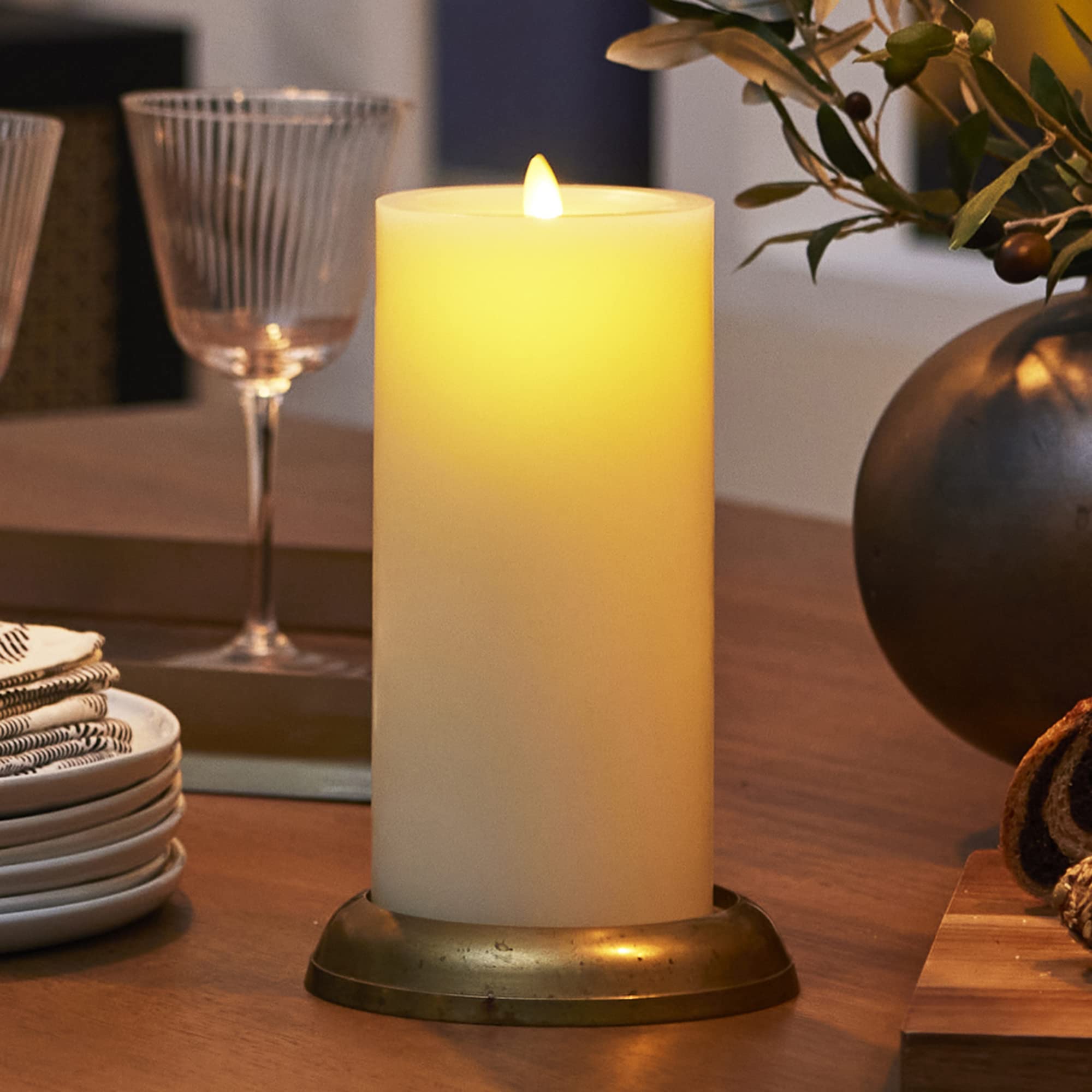 Luminara Flameless LED Battery Operated Flickering Pillar Candles - Ivory - Realistic Moving Flame, Real Wax Look - 3.8